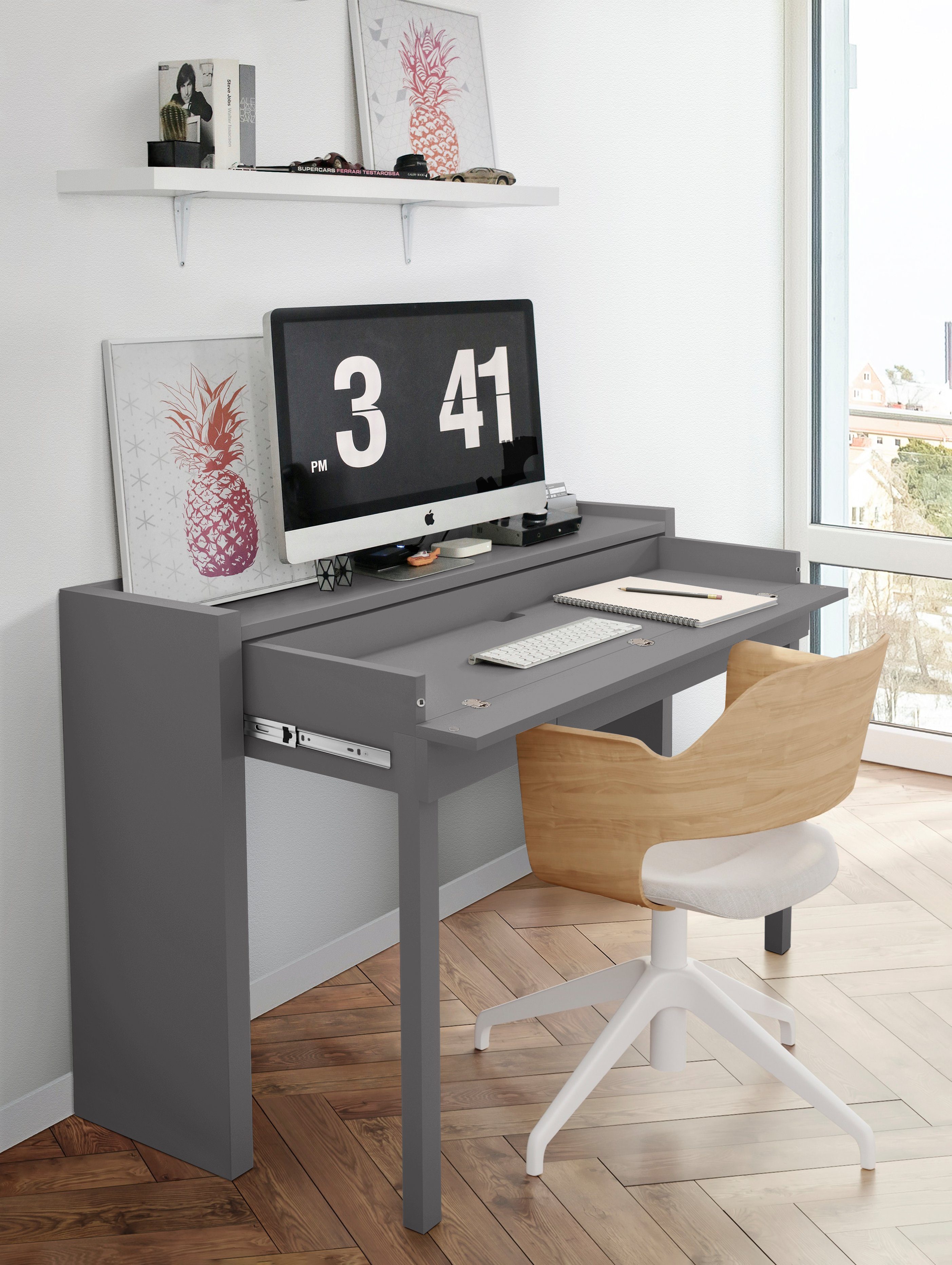 Woodman Bureau Desk 16 scandinavisch design, thuiskantoor, praktisch uittrekbaar