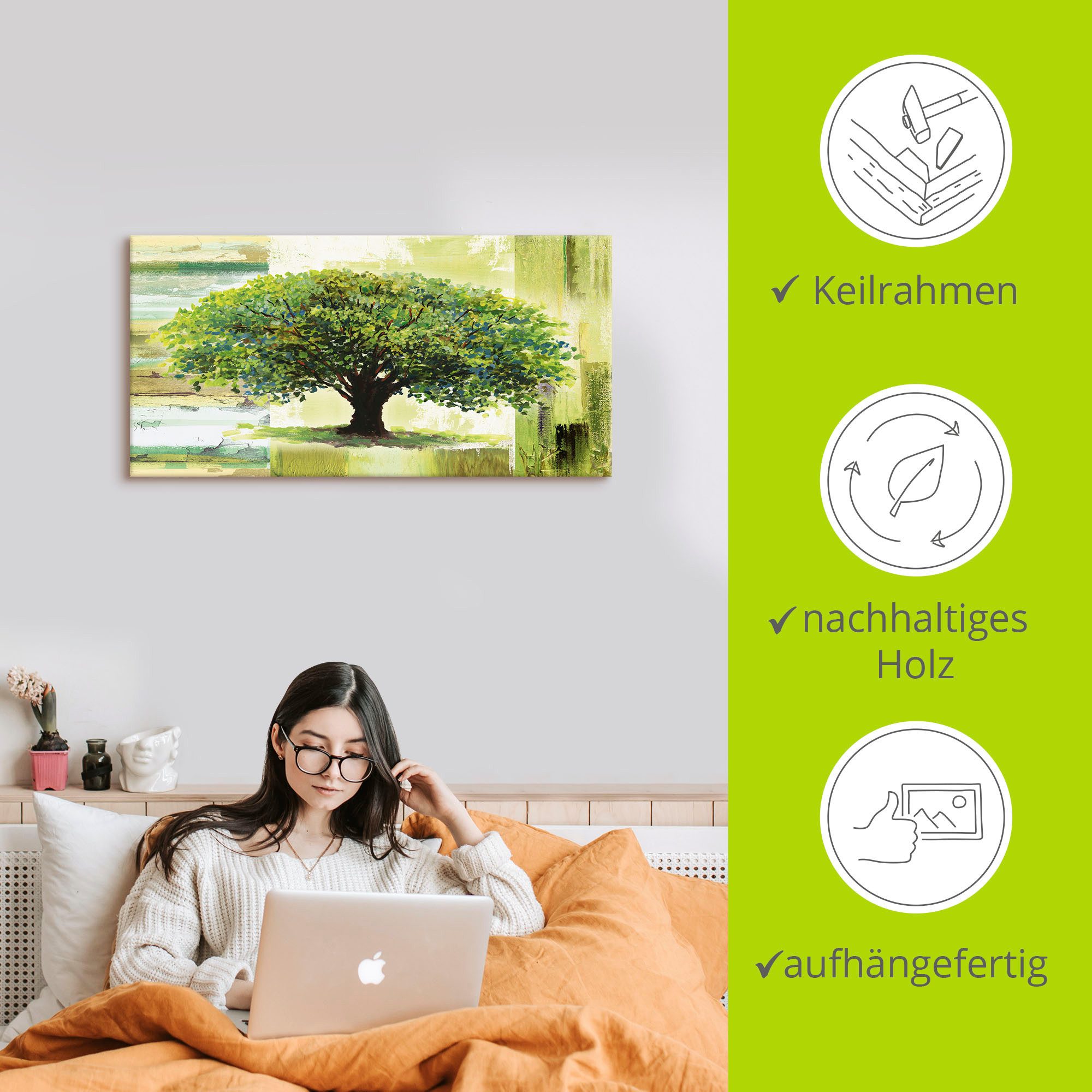 Artland Artprint Voorjaarsboom op abstracte achtergrond als artprint van aluminium, artprint voor buiten, artprint op linnen, poster in verschillende maten. maten