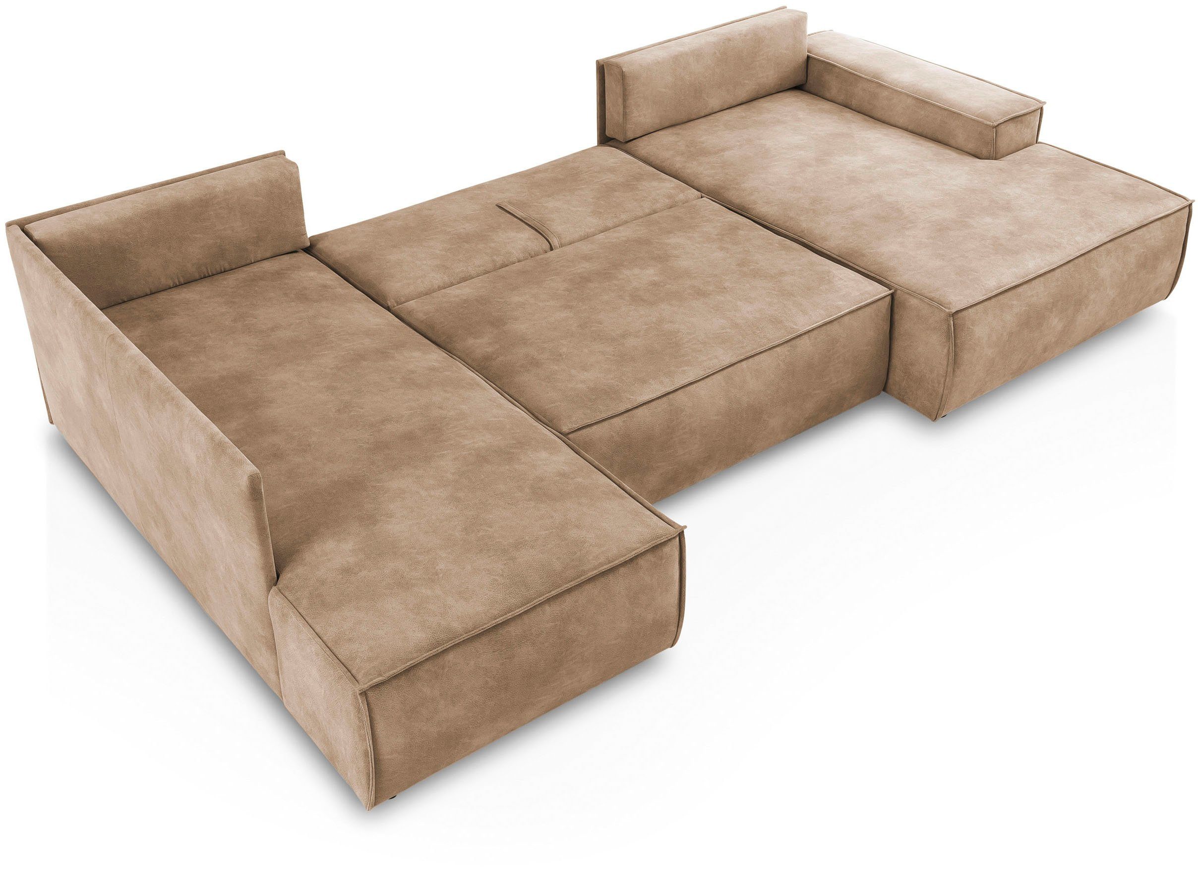 Home affaire Zithoek SHERWOOD 329 cm, U-vorm, slaapbank, Slaapfunctie met bedkist (194x139 cm), cord, vintage, fluweel
