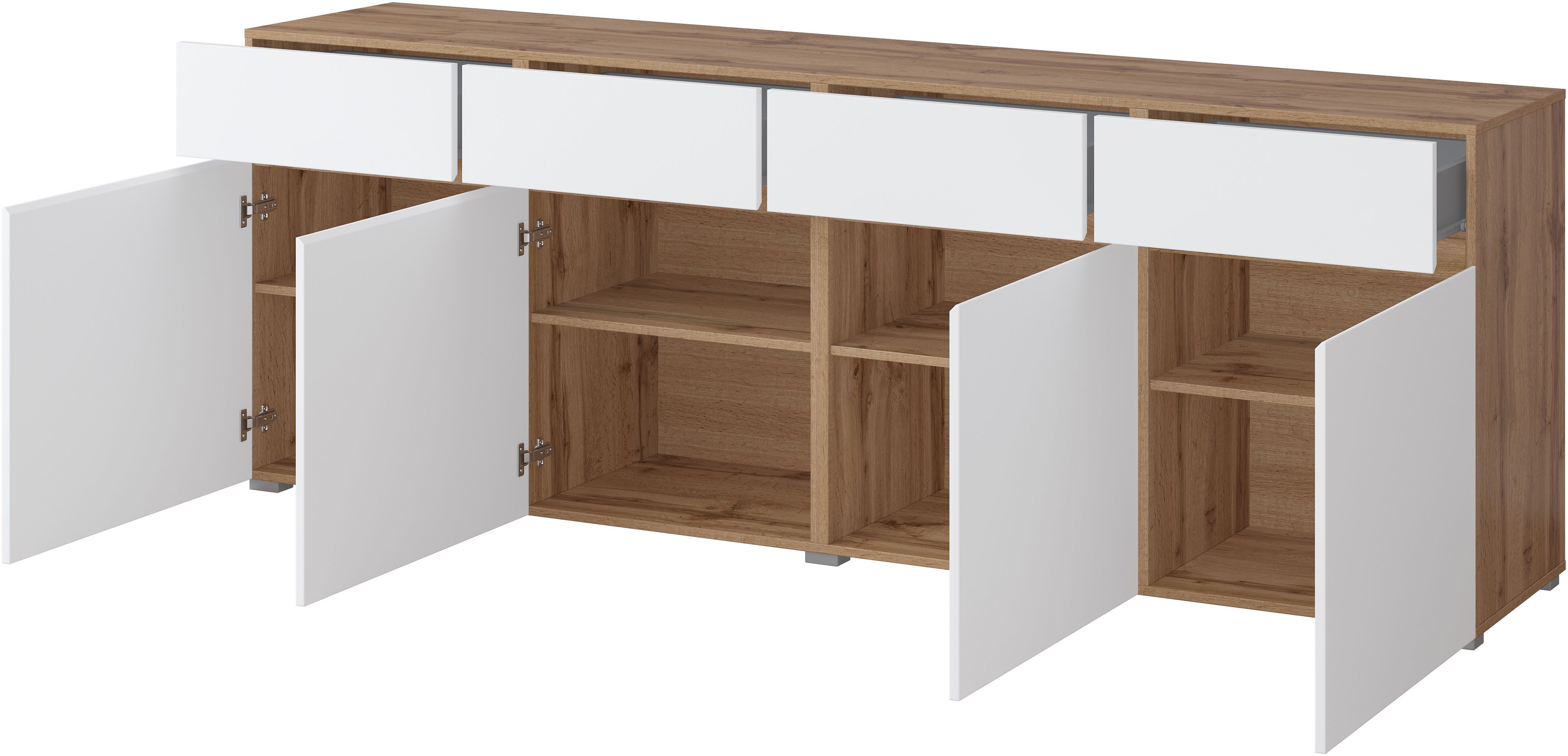 INOSIGN Dressoir Cross, breedte 225 cm, moderne greeploze ladekast, 4 deuren/4 laden