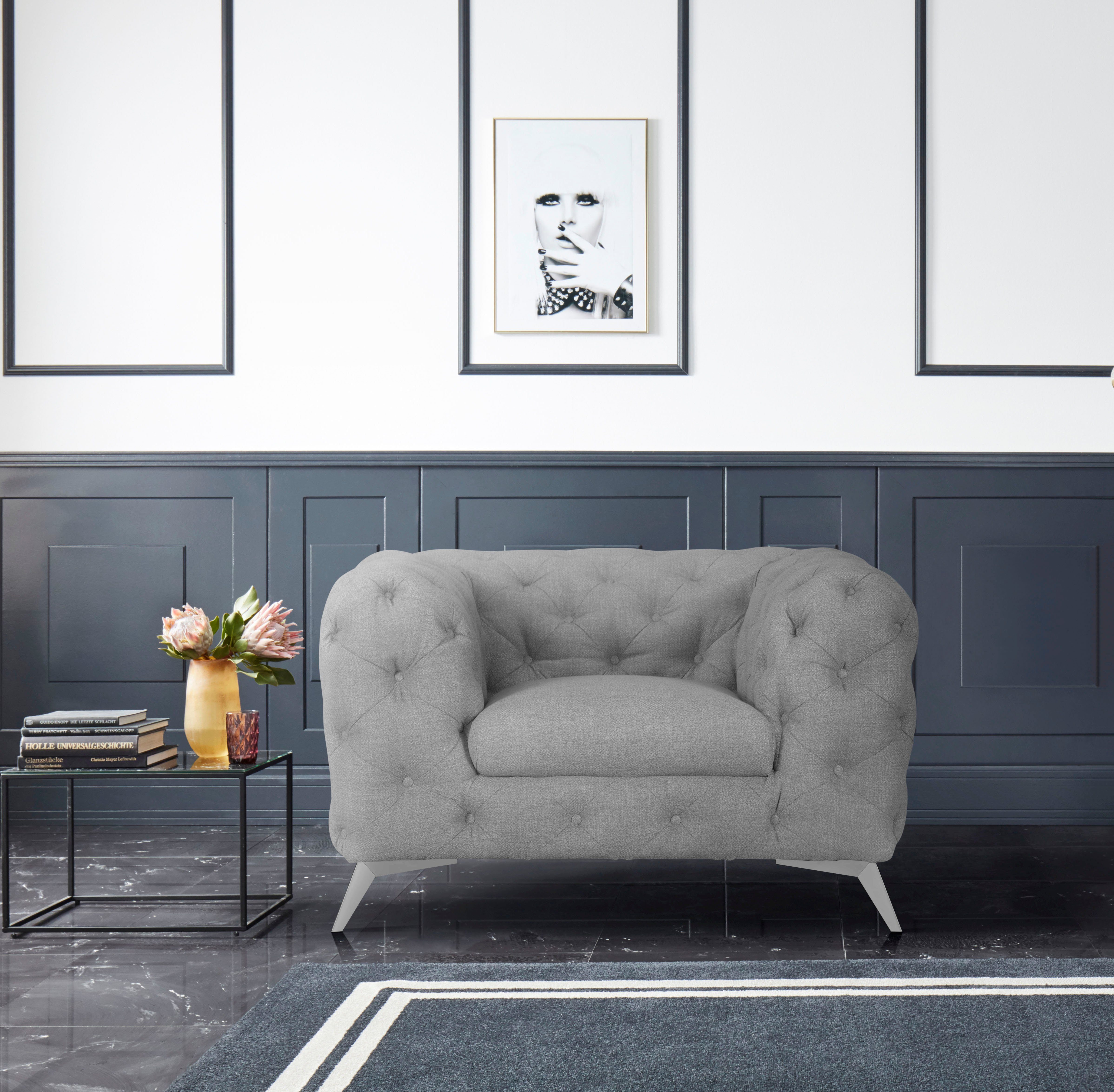 Leonique Chesterfield-fauteuil Glynis Fauteuil luxueuze capitonnage, moderne chesterfield look, kleur van de poten ter keuze