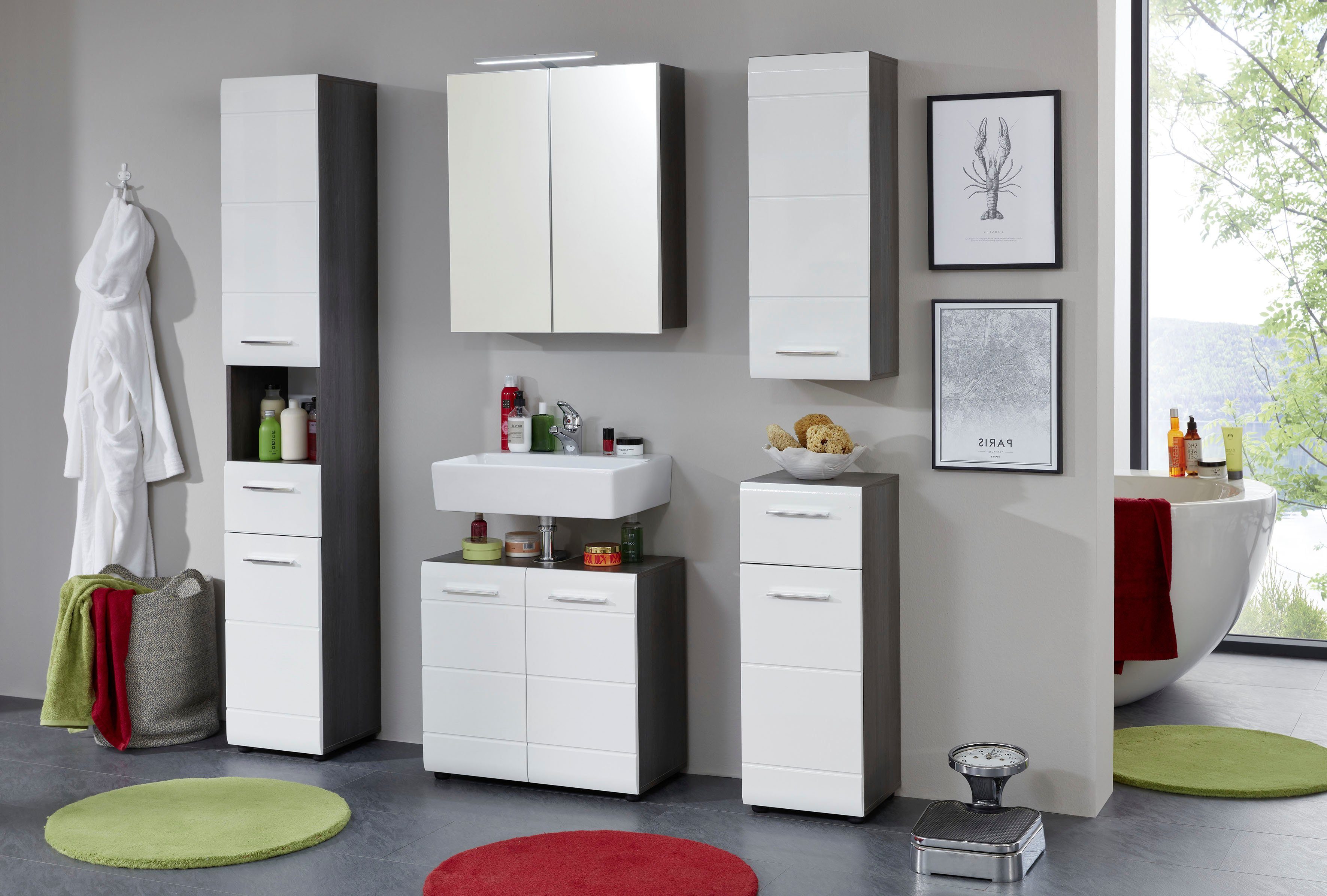 INOSIGN Badkamerserie Sovana Badkamermeubels met hoogglanzende fronten inclusief opbouwverlichting (set, 5-delig)