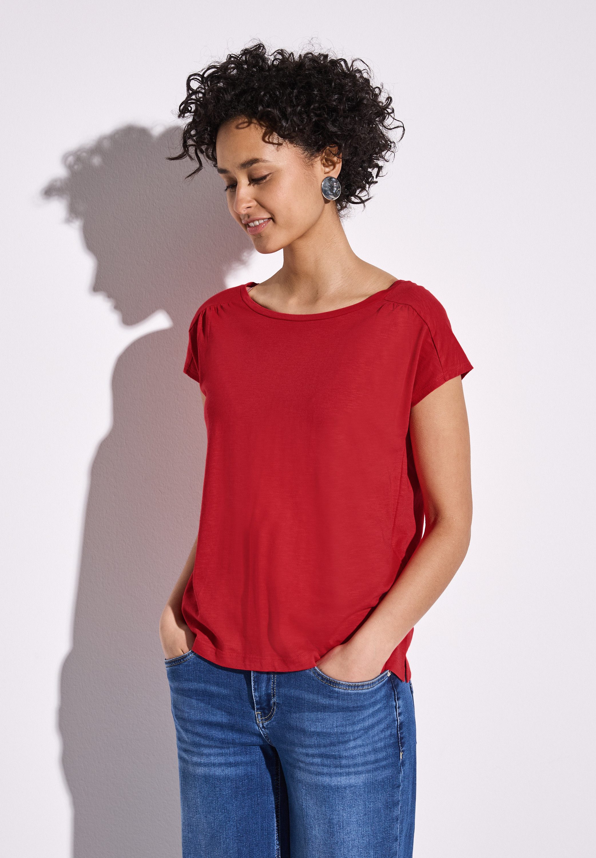 STREET ONE Shirttop met aanrimpeling op de schouder dames tops maat 42 rood