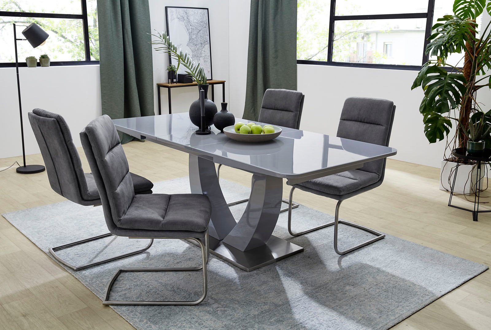 Jockenhöfer Gruppe Eettafel Ulm Hoogglans, met gesynchroniseerde lades, breedte 160-200 cm