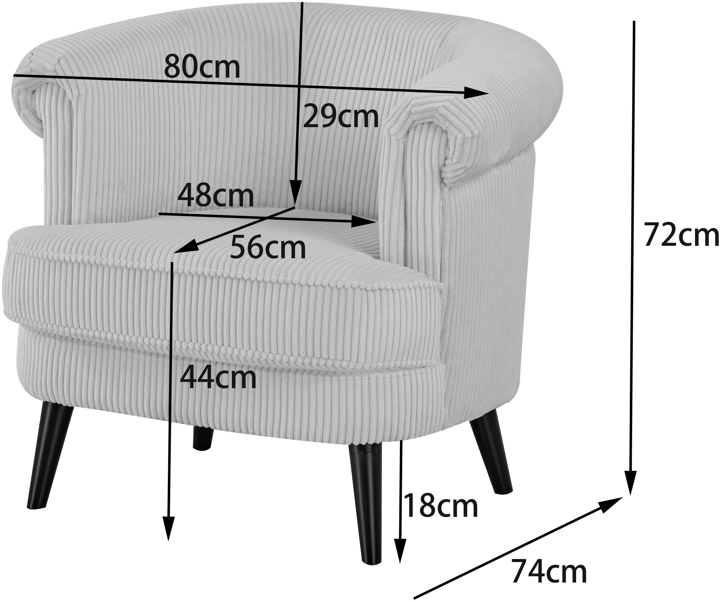 INOSIGN Fauteuil HUTSELL in Cord en Weefstof, TV-stoel of Relax-stoel