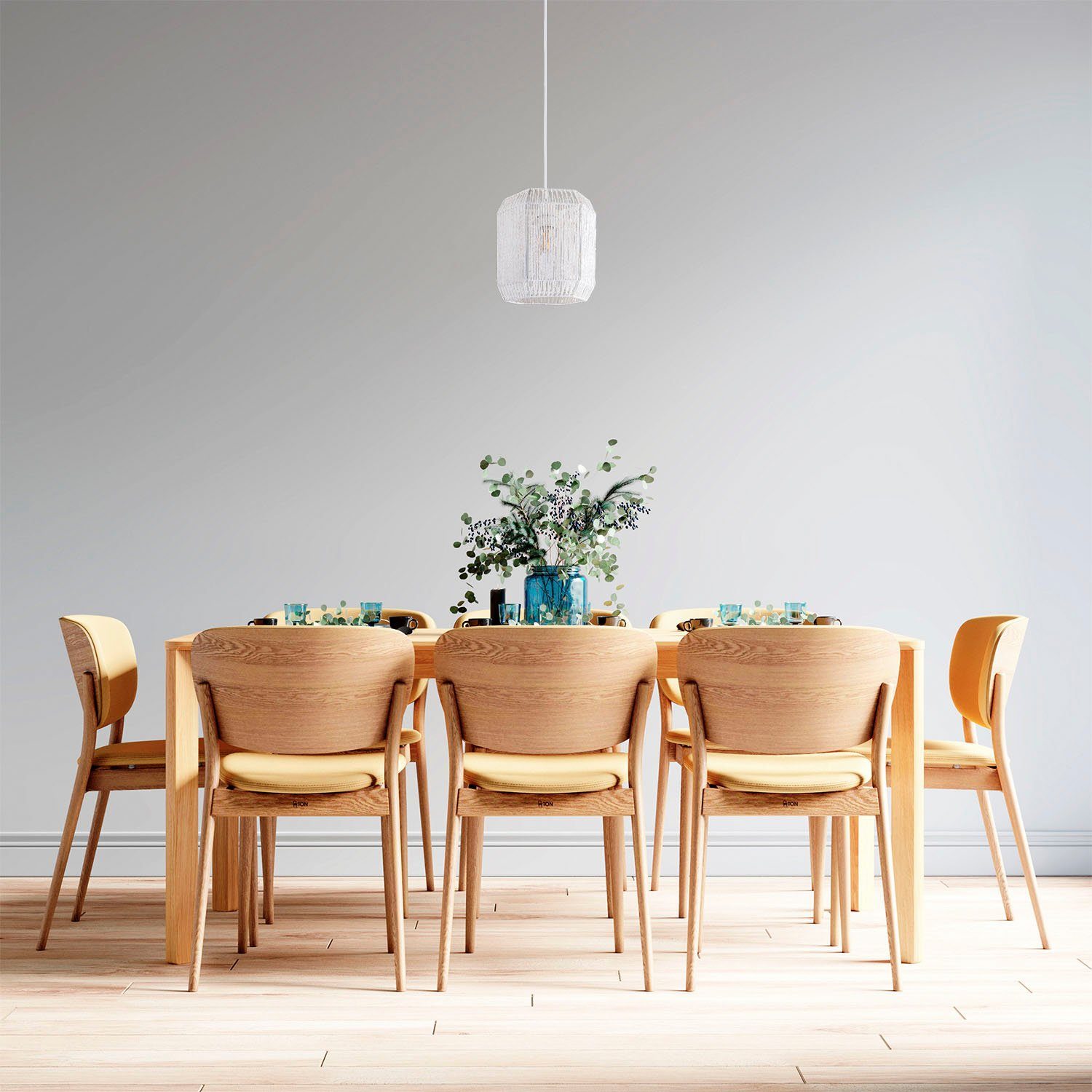 Paco Home Hanglamp Hugo Pepe Woonkamer eetkamer rattan look Boho kap papier zeshoekig