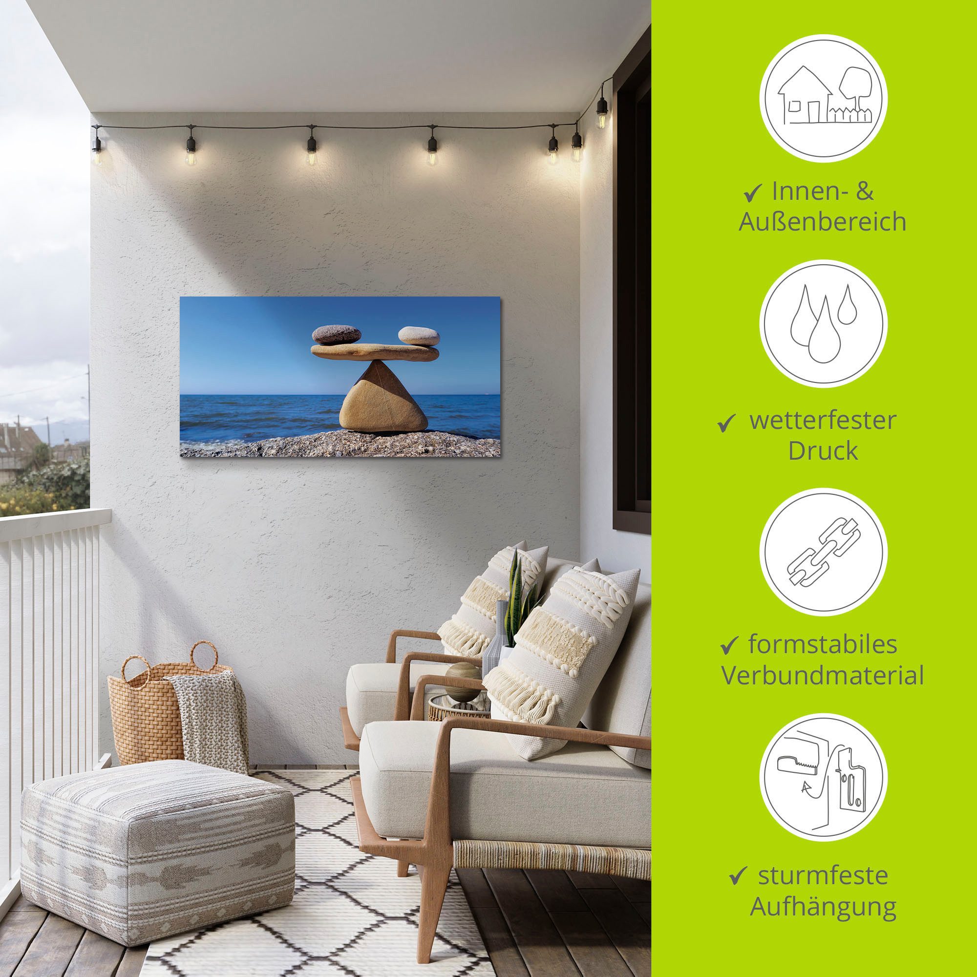 Artland Artprint Evenwicht - stenen zee als artprint van aluminium, artprint voor buiten, artprint op linnen, poster, muursticker