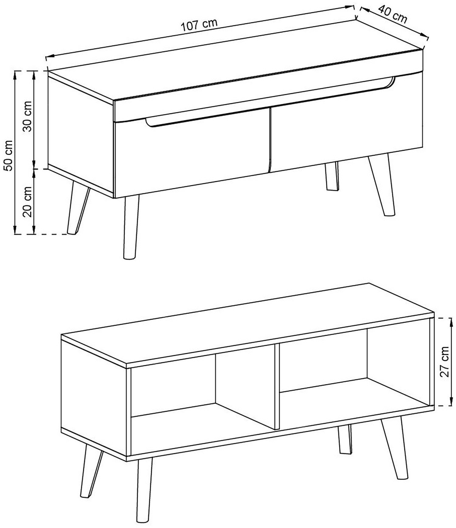 INOSIGN Tv-meubel Torge, TV-kast, TV-kommode, televisiekast, TV-bord afgeschuinde poten, drie kleuren, scandi design, 107 cm breed (1 stuk)