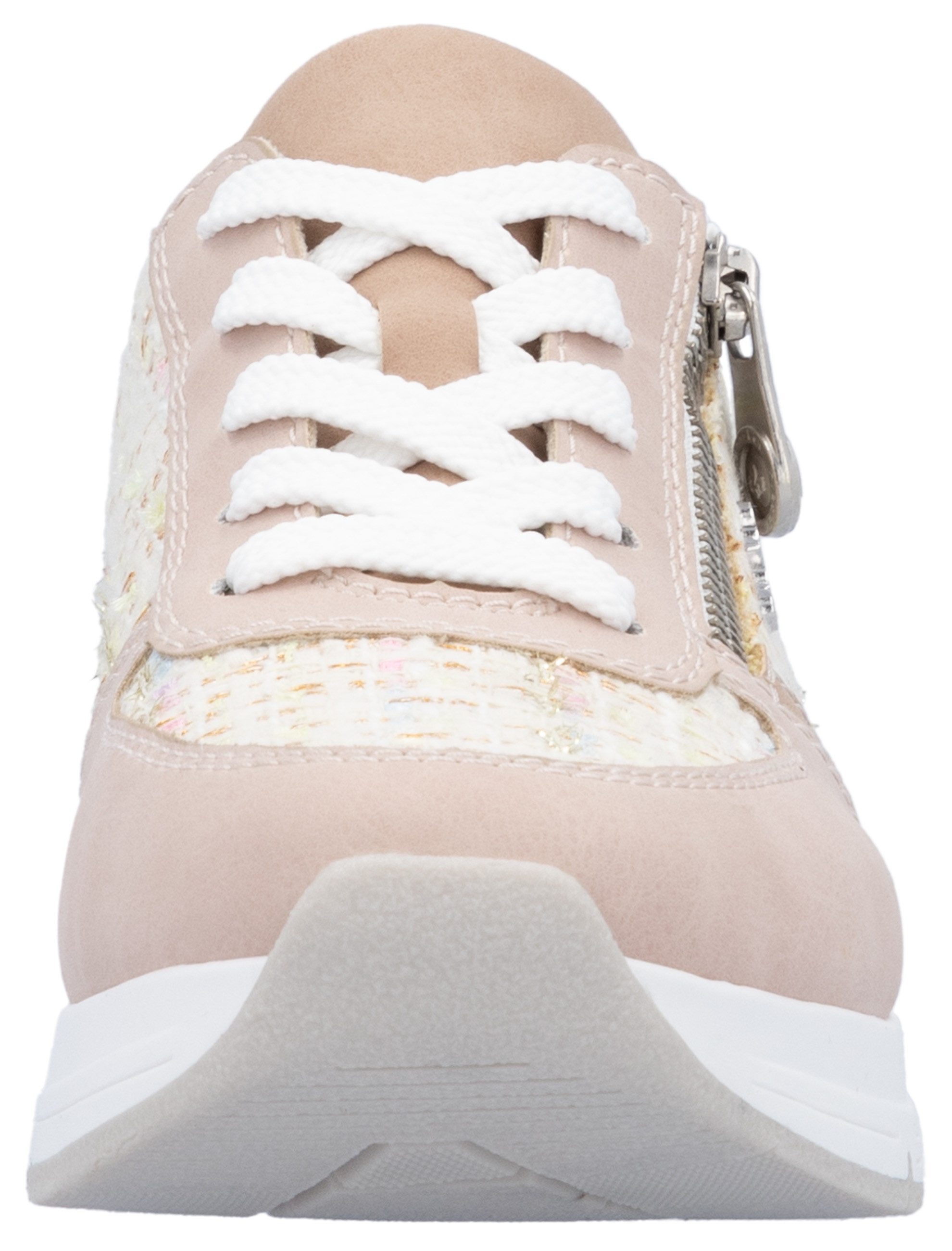 Rieker Sneakers met sleehak lage schoen freizeitschoen casual veterschoen in materialenmix