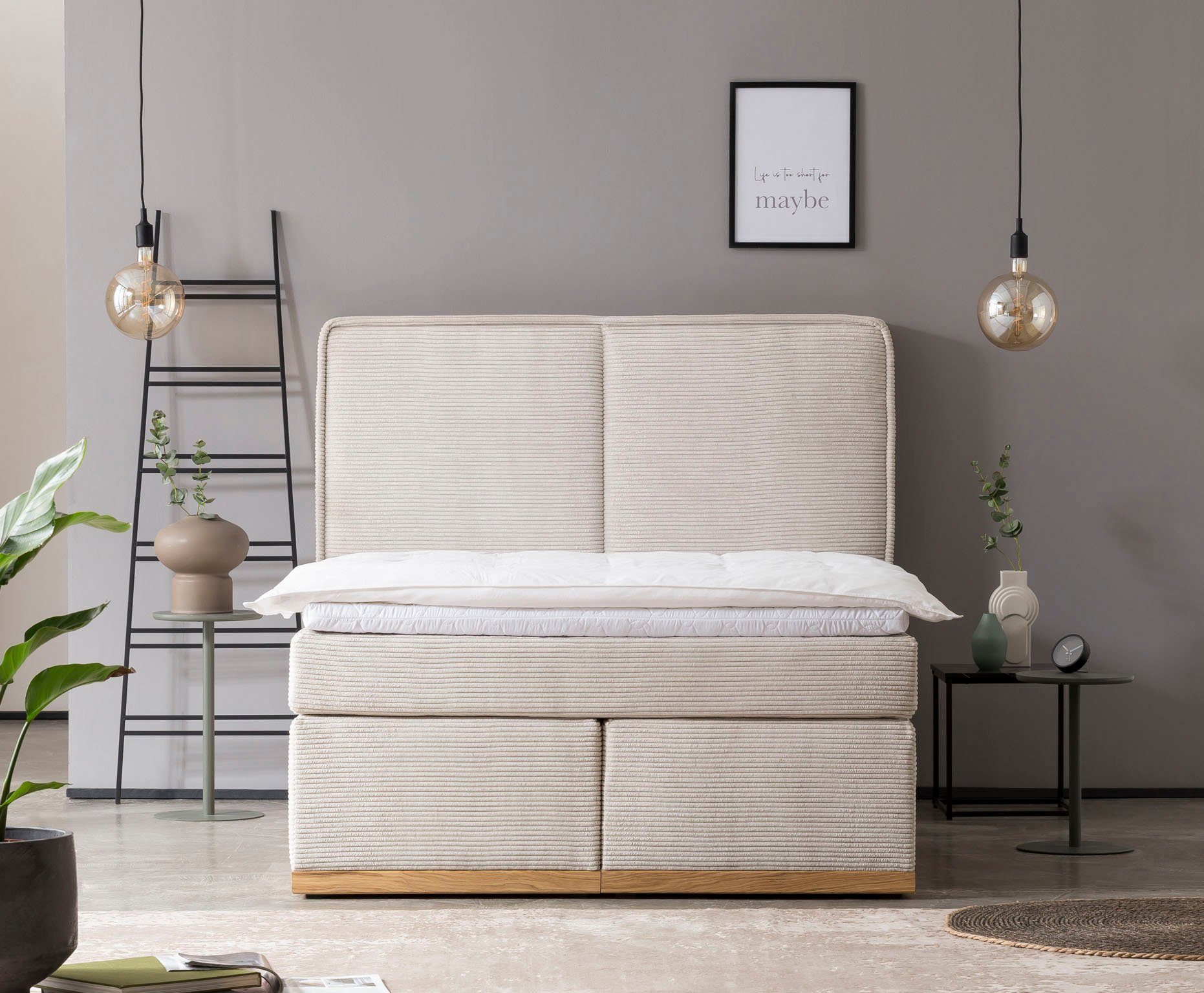 Home affaire Boxspring SHERWOOD Cord Hotelbett, Polsterbett Premiumbett Boxbett Hoogwaardig cord ,zachte velours-structuur, met topmatras, eiken
