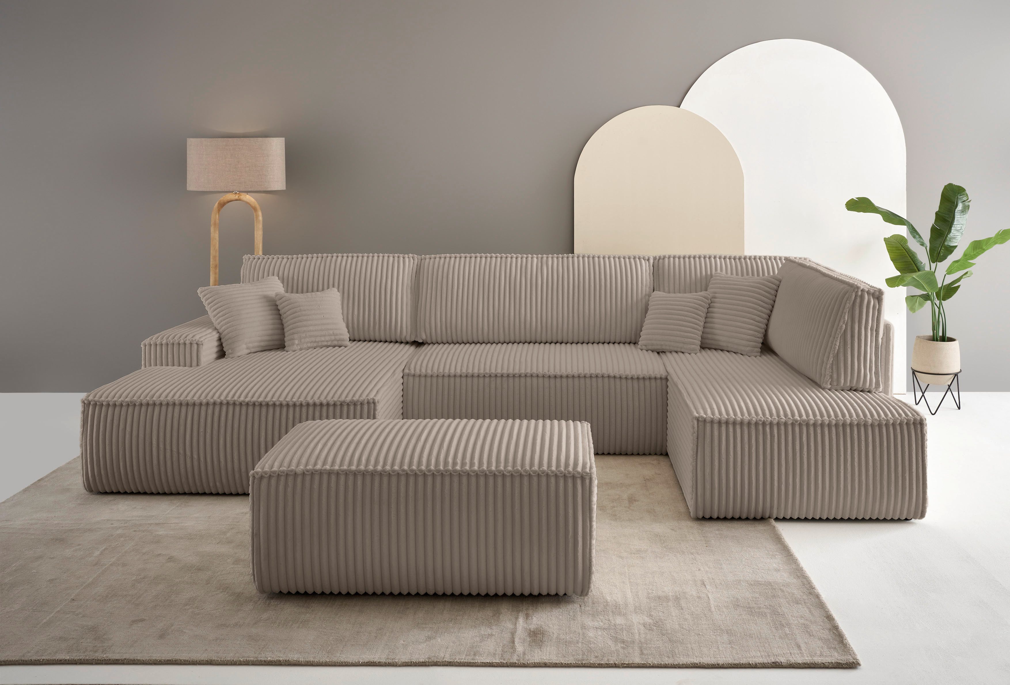 andas Zithoek FINNLEY, U-Vorm XXL 329 cm, Slaapbank, Slaapfunctie m. Bedlade