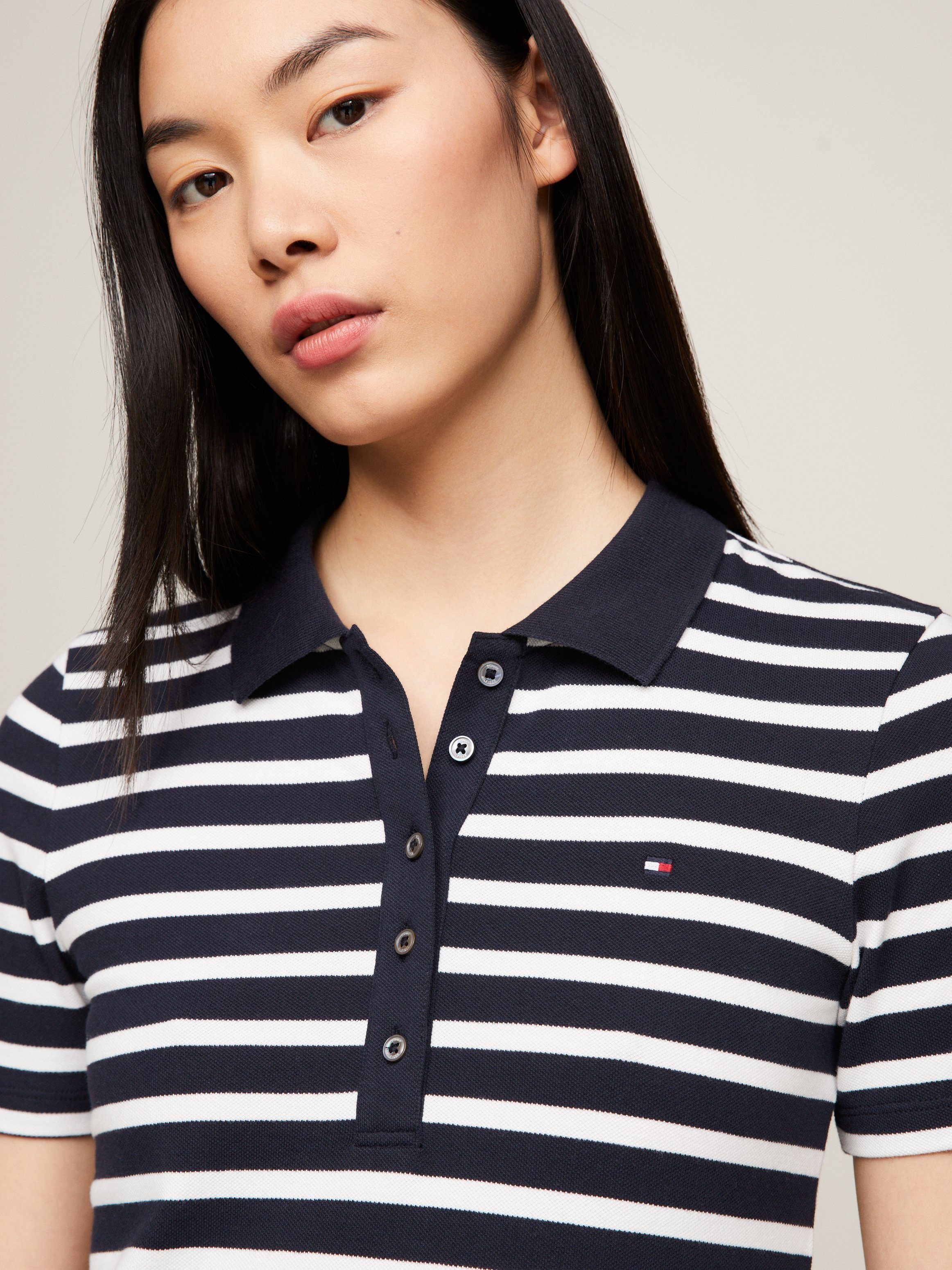 Tommy Hilfiger Poloshirt 1985 SLIM PIQUE STRIPE POLO SS met discreet geborduurd logo
