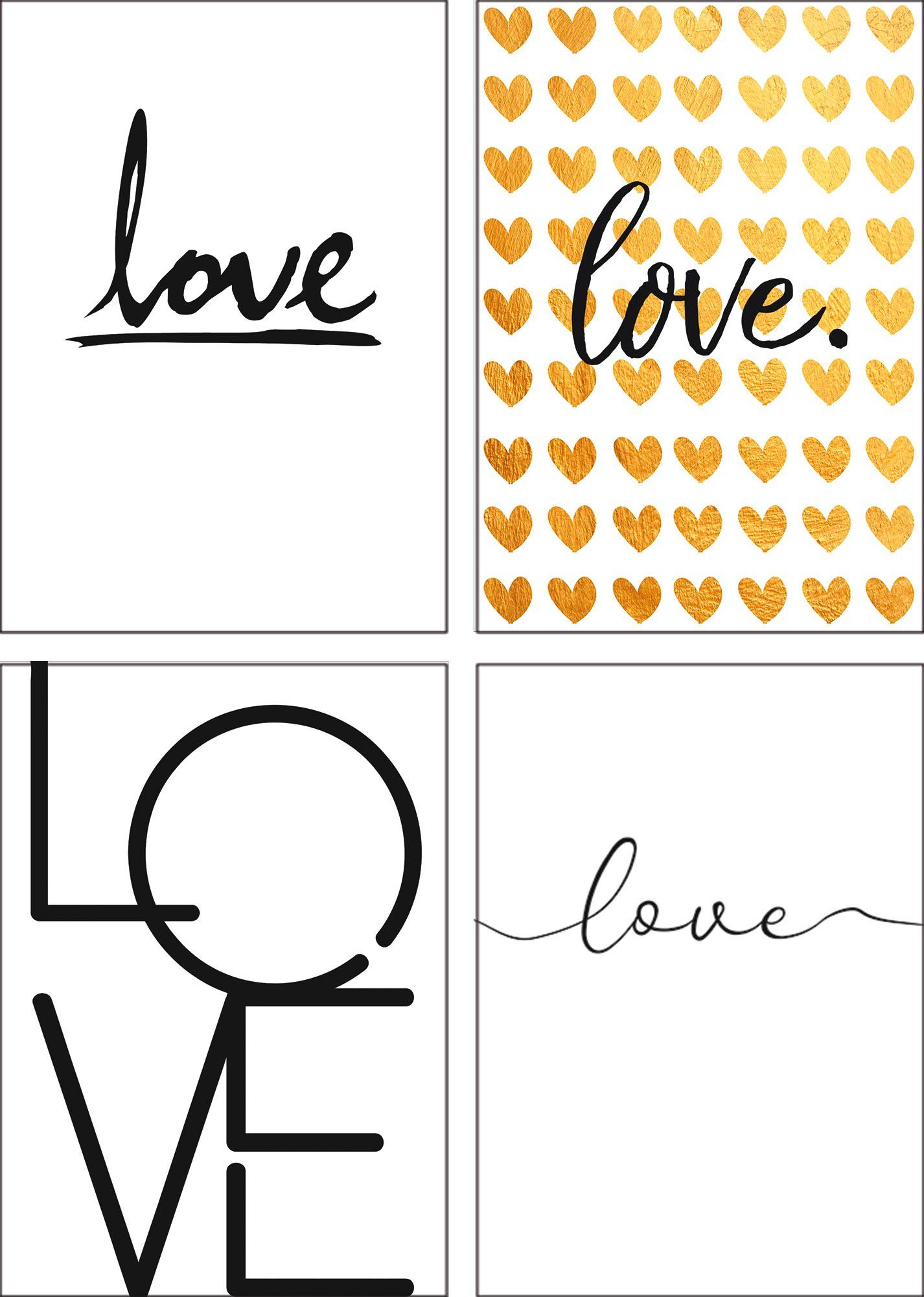 Artland Poster 4 x love - op de liefde Poster, artprint, wandposter (4 stuks)