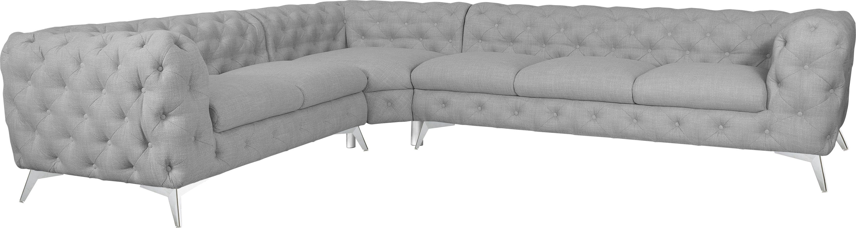 Leonique Chesterfield-bank Ecksofa GLYNIS L-Form mit Wellenunterfederung, Maße B/T/H 323/264/75cm luxueuze capitonnage, moderne chesterfield look, kleur van de poten ter keuze