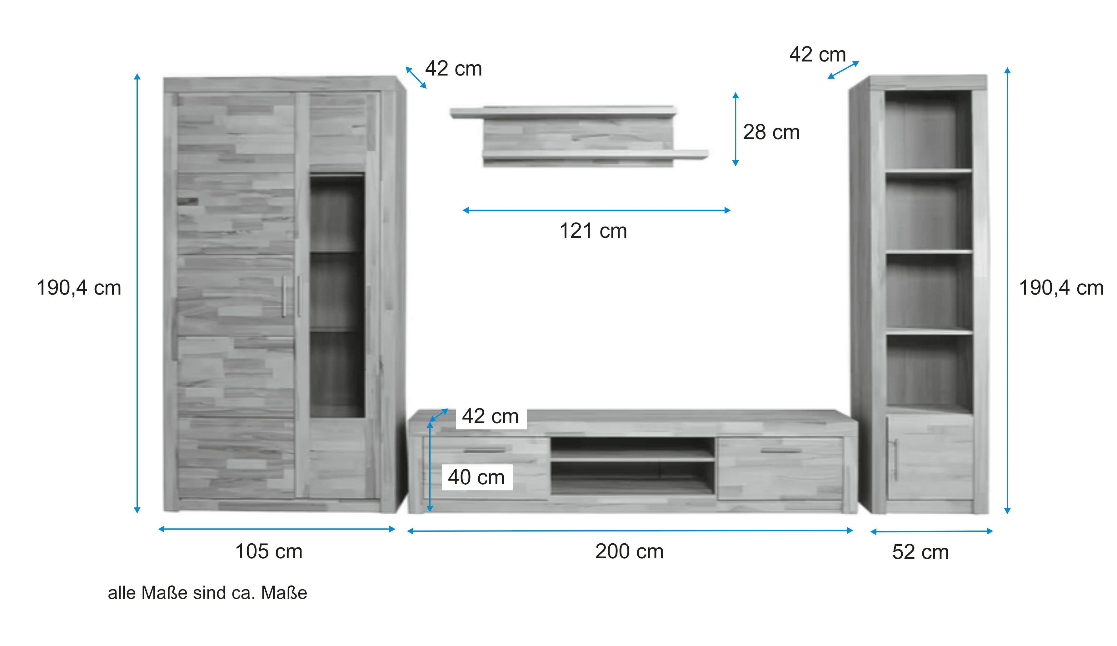 VOGL Möbelfabrik Wandmeubel Toronto (set, 4 stuks)