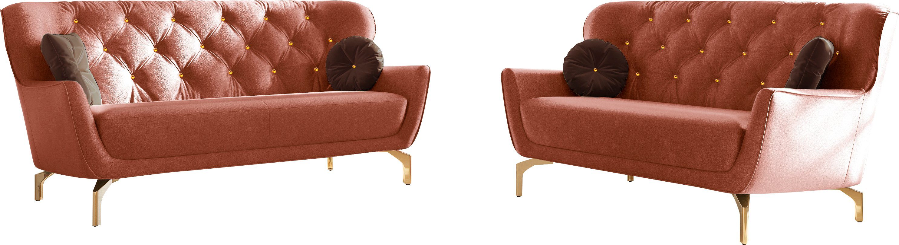 sit&more Zithoek Orient 3 inclusief 4 sierkussens met strassteentjes, goudkleurige metalen poten (2-delig) rood, zithoeken