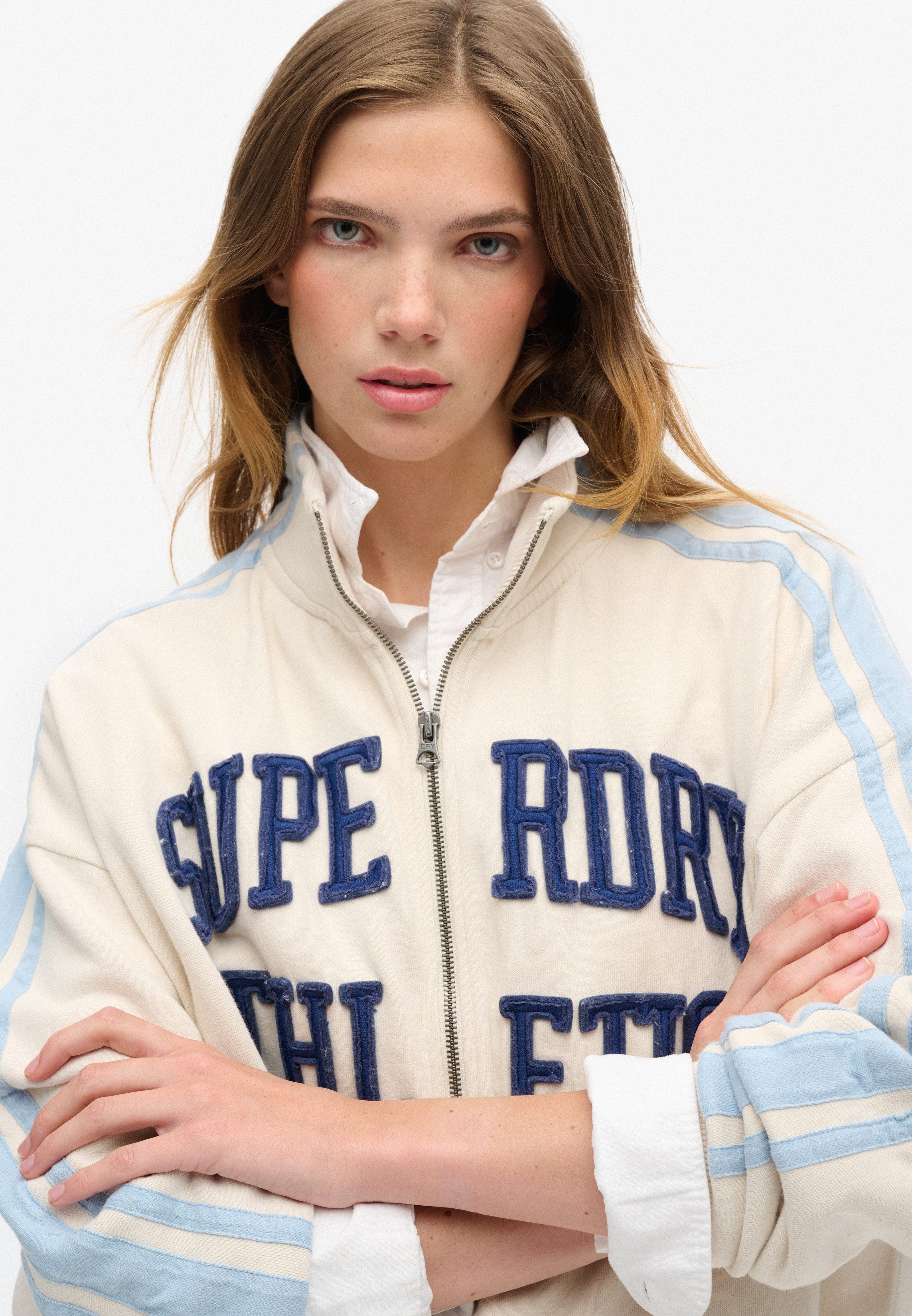 Superdry Sweatvest ATHLETIC APPLQ LOOSE ZIP TRACK met hoogwaardige applicatie aan de voorkant