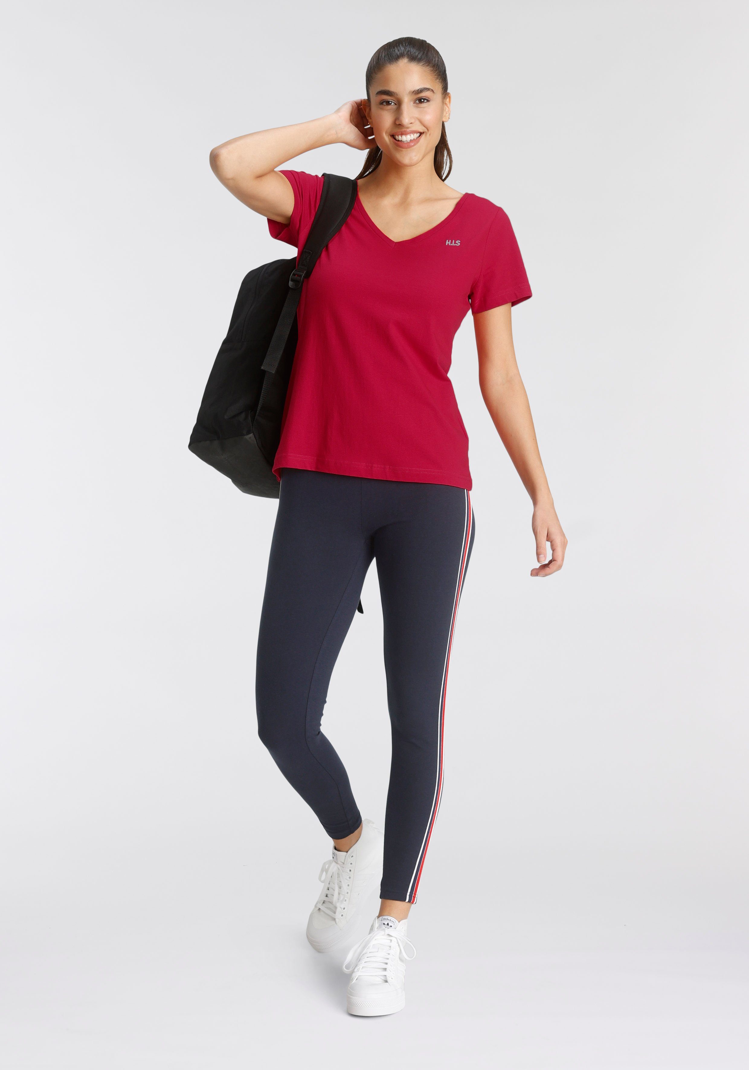 H.I.S T-shirt Essential basics heup-lange pasvorm, figuuraccentuerende snit, van 100% katoen (Set van 3)