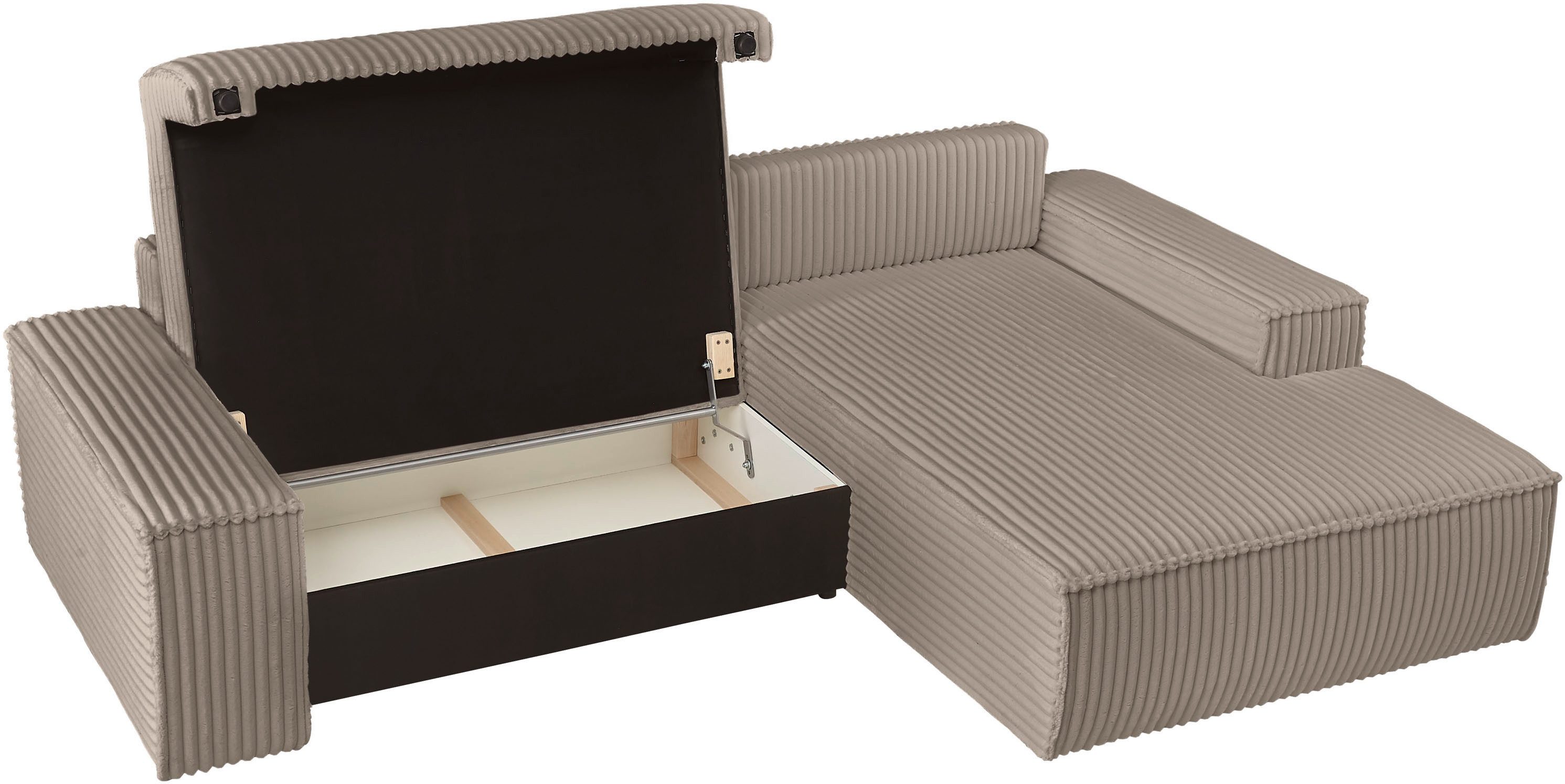 andas Hoekbank Finnley slaapbank 267 cm in Bouclé, fijne structuur en cord, L-vorm