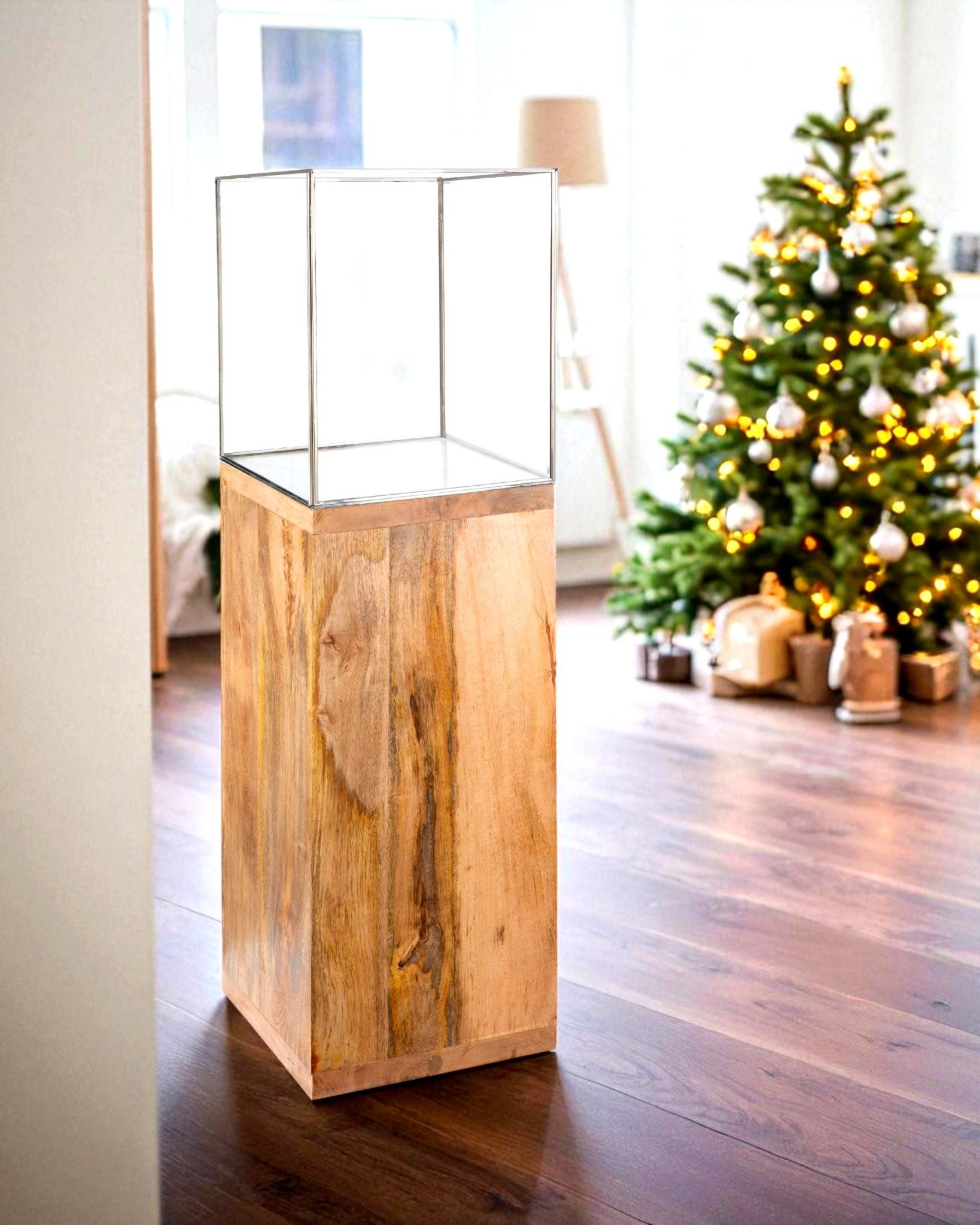 GILDE Vloerwindlicht Kaarsenhouder Zuil met geolied mango hout, hoogte ca. 91 cm (1 stuk)
