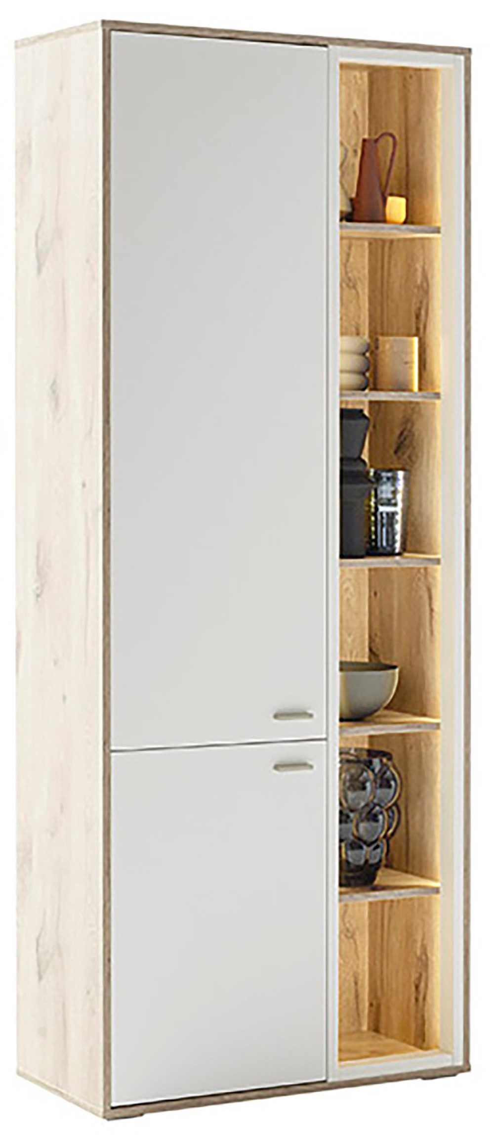 MCA furniture Vitrinekast SANTERNO 2 deuren gedempt, 6 vakken, metalen handgrepen in nikkel kleur, hoogte 197 cm