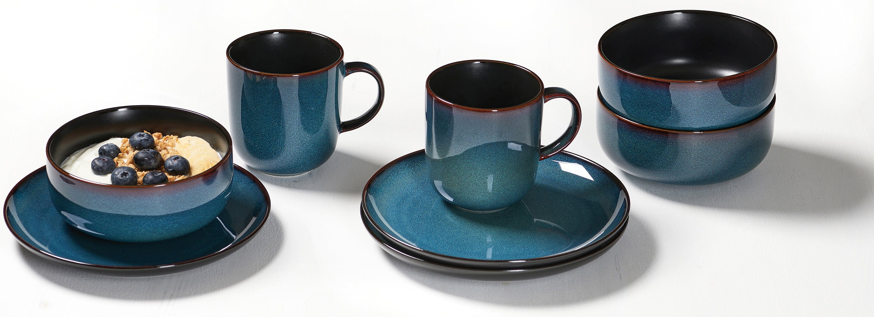 Ritzenhoff & Breker Ontbijtservies set Bali (bord, schaal, koffiekop) Reactief glazuur, elk exemplaar is uniek, 12 delen, voor 4 personen (set, 12-delig)