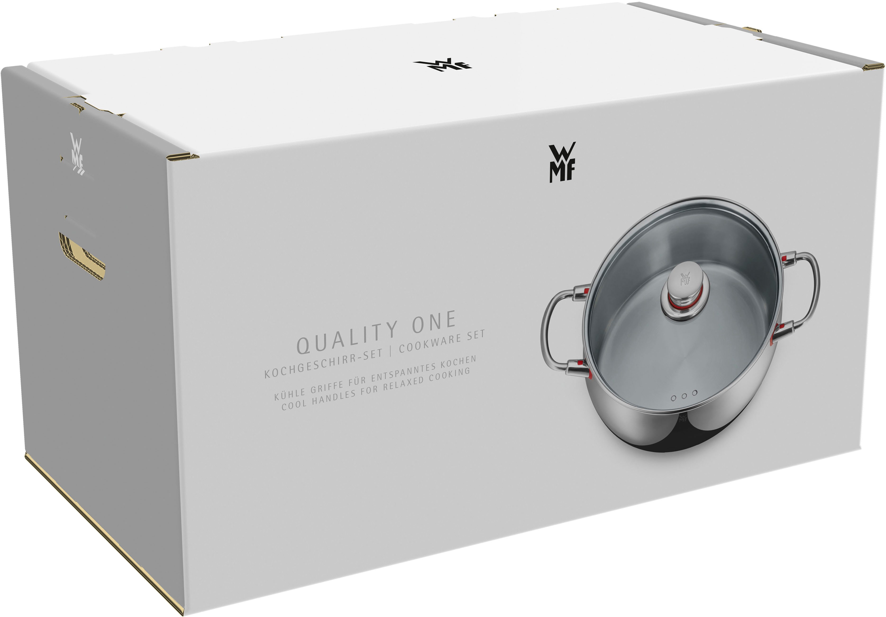 WMF Pannenset Quality One Cool+ technologie voor warmte-reducerende handvatten, brede beschermrand (set)