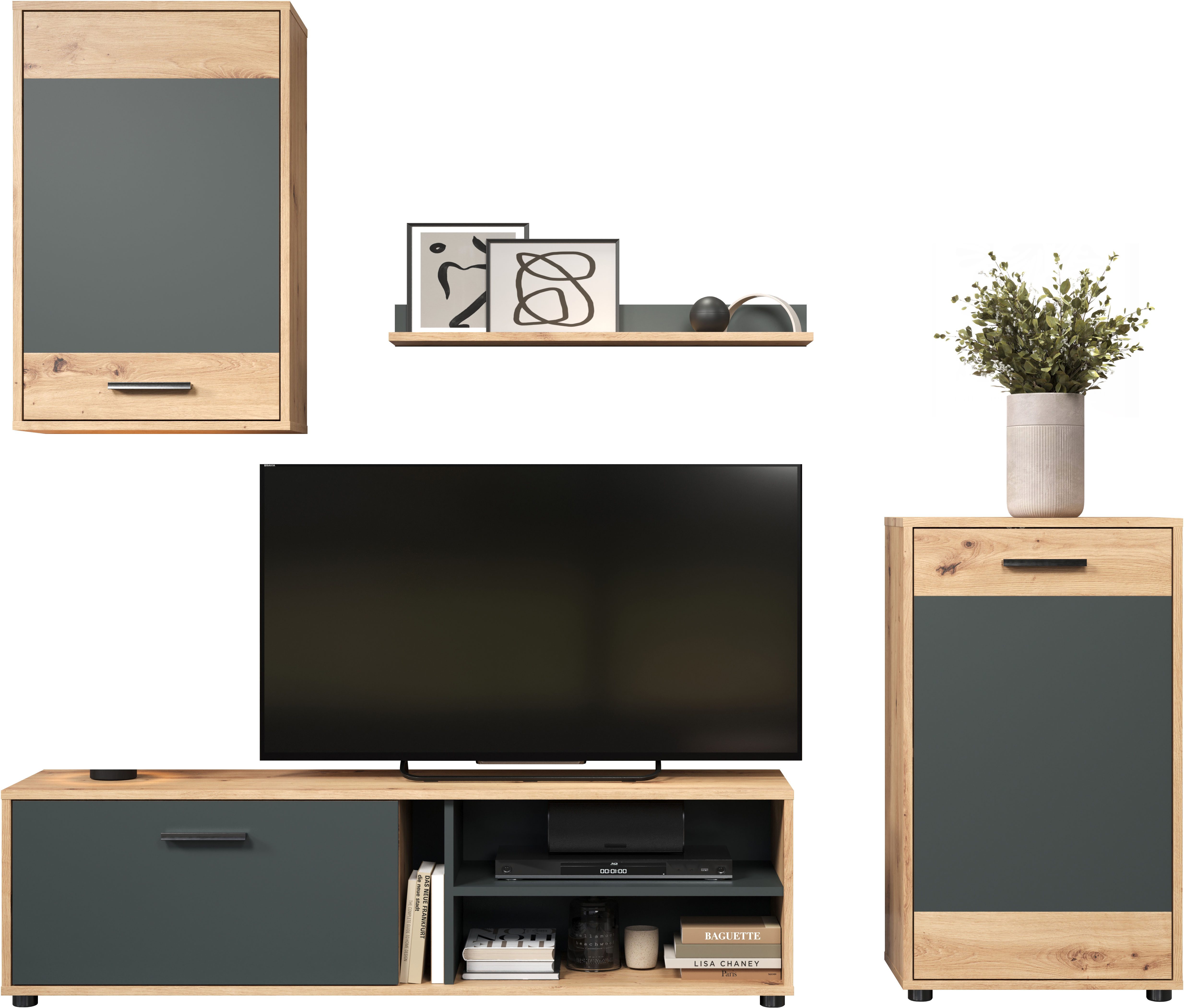 INOSIGN Wandmeubel Valetta incl. lowboard, hangkast, wandplank en highboard (complete set, 4-delig)