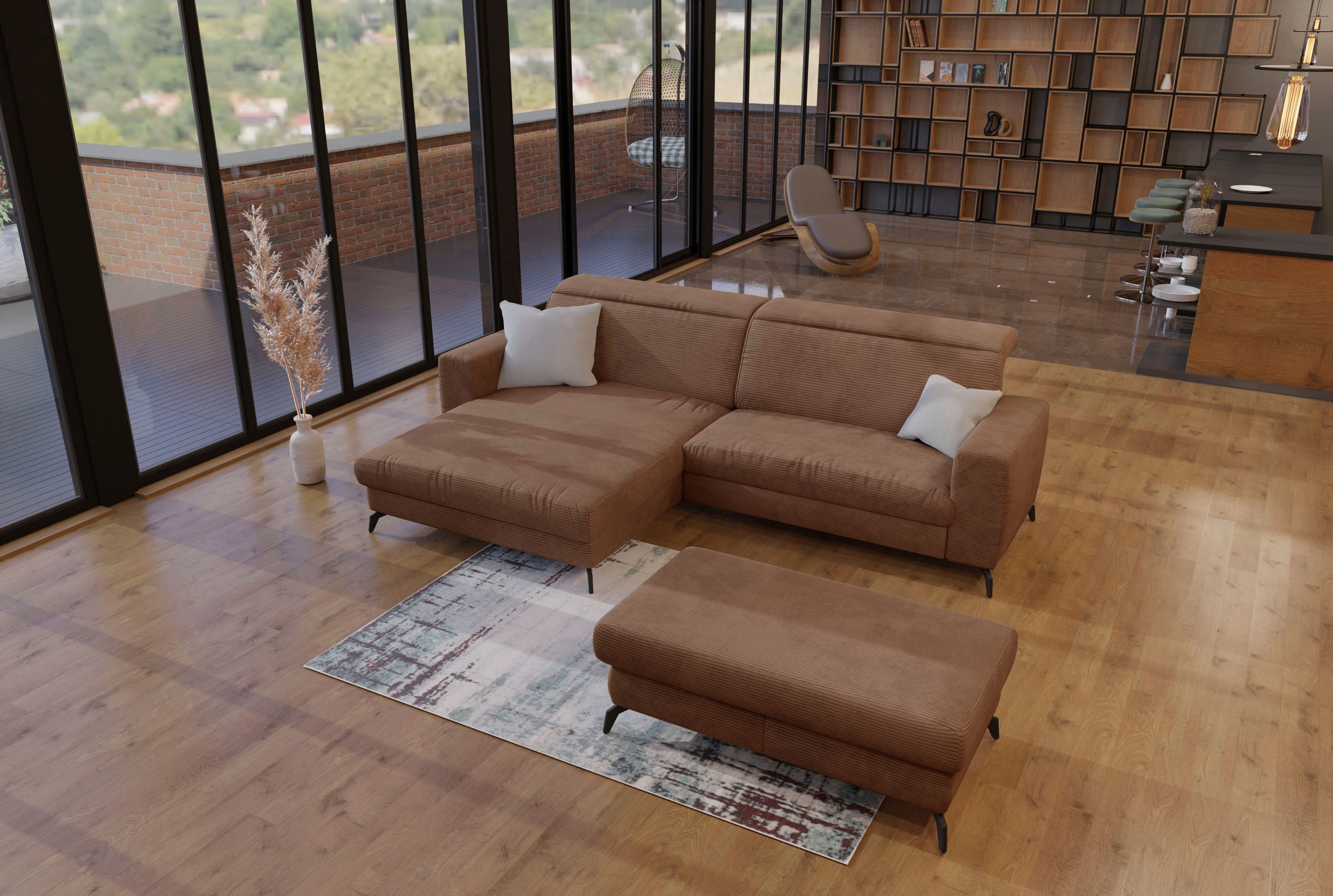 sit&more Hoekbank Bolero L-vorm bruin, hoekbanken, Met verstelbare hoofdsteun-zonder bed-zonder bedkist, mit Kopfteilverstellung-ohne Bett-ohne