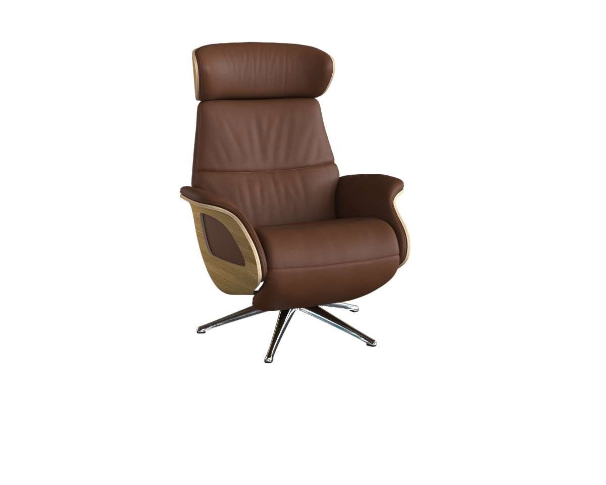 FLEXLUX Relaxfauteuil Clement praktische elektrische fauteuil Maat M, elektrische rug- en voetensteun, accu, armleuning Eiken, aluminium voet