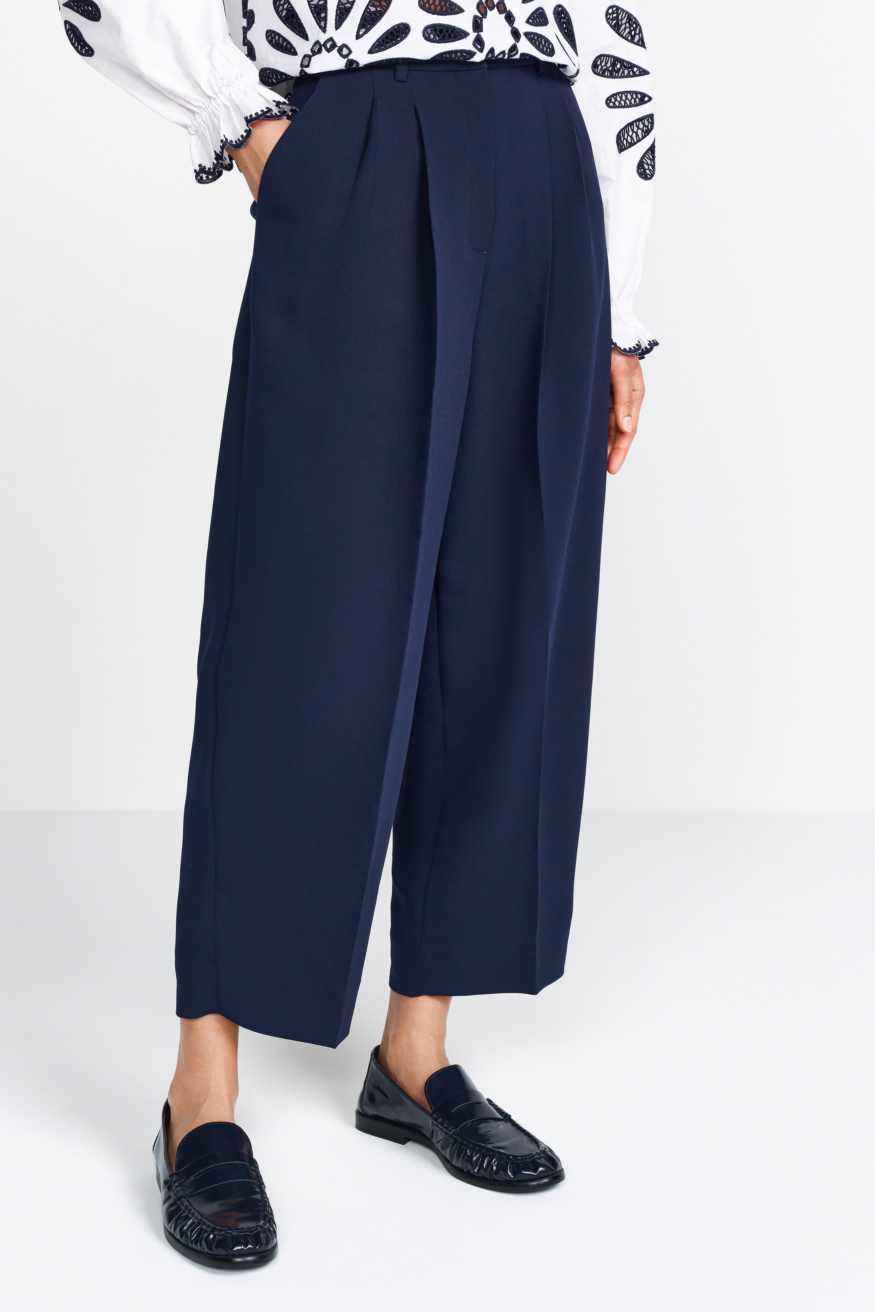 Rich & Royal Stoffen broek Met riemlussen en verborgen sluiting dames harembroeken maat 36 blauw