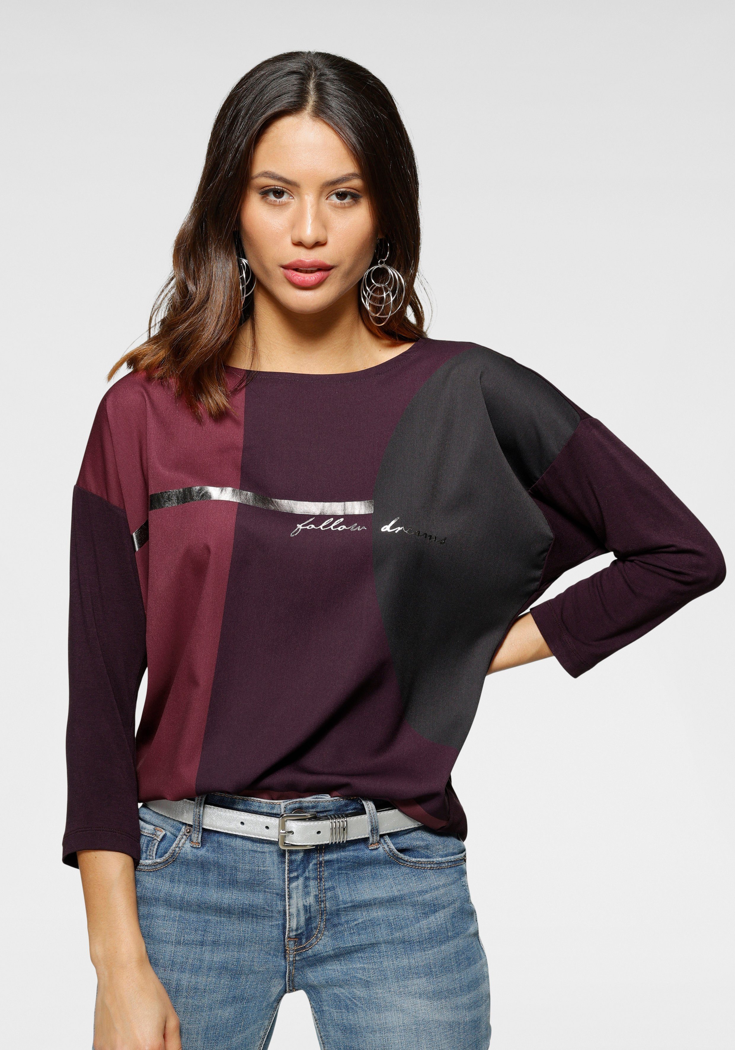 Laura Scott Overhemdblouse in materiaalcombinatie met folieprint