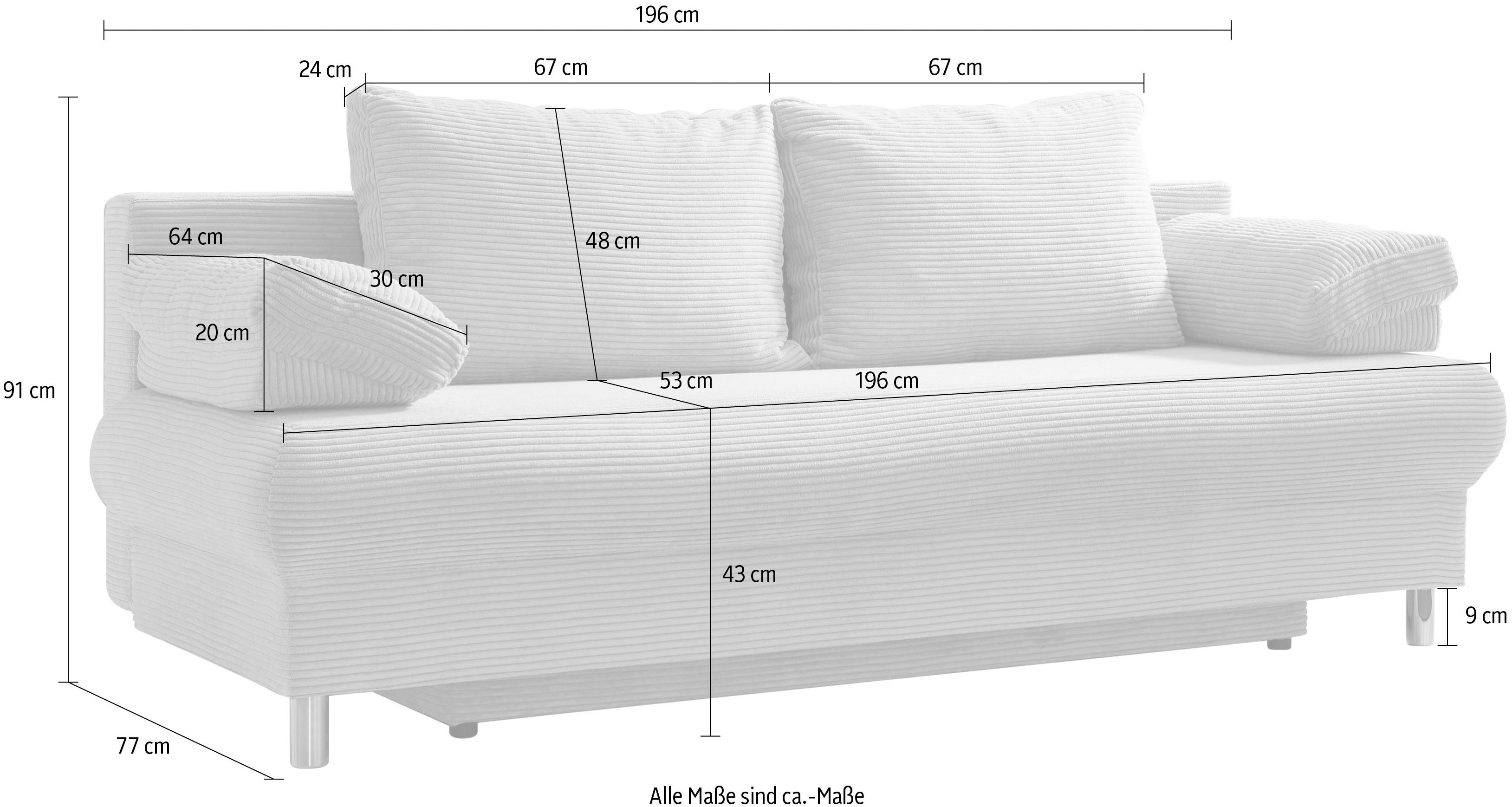 INOSIGN Slaapbank Como 2-zits, pocketvering, breedte 196 cm, incl. rug- en armleuningkussens