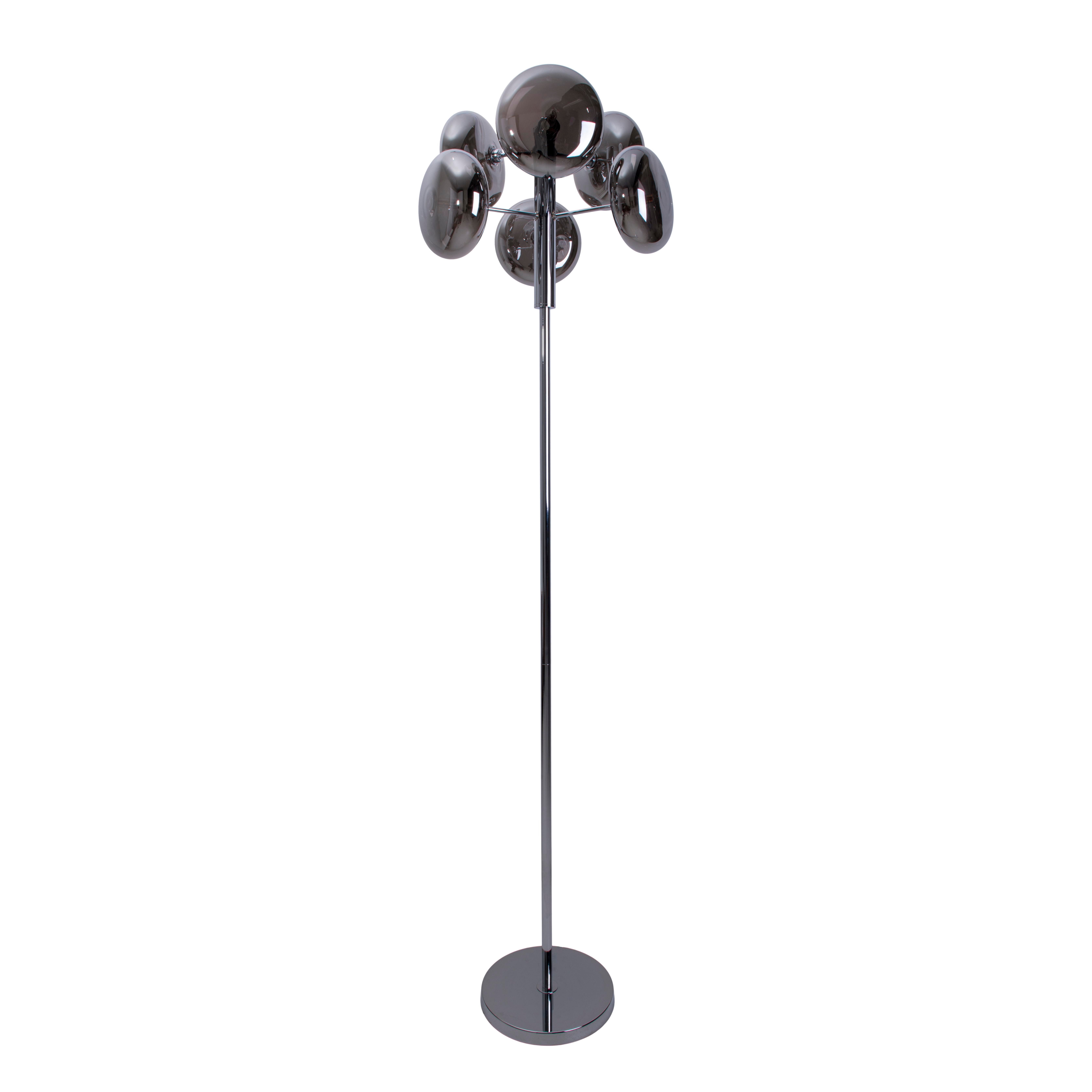 näve Staande lamp ORION 6-armig, g9, glazen kappen rook/chroom, toevoer 200cm met voetenschakelaar (1 stuk)