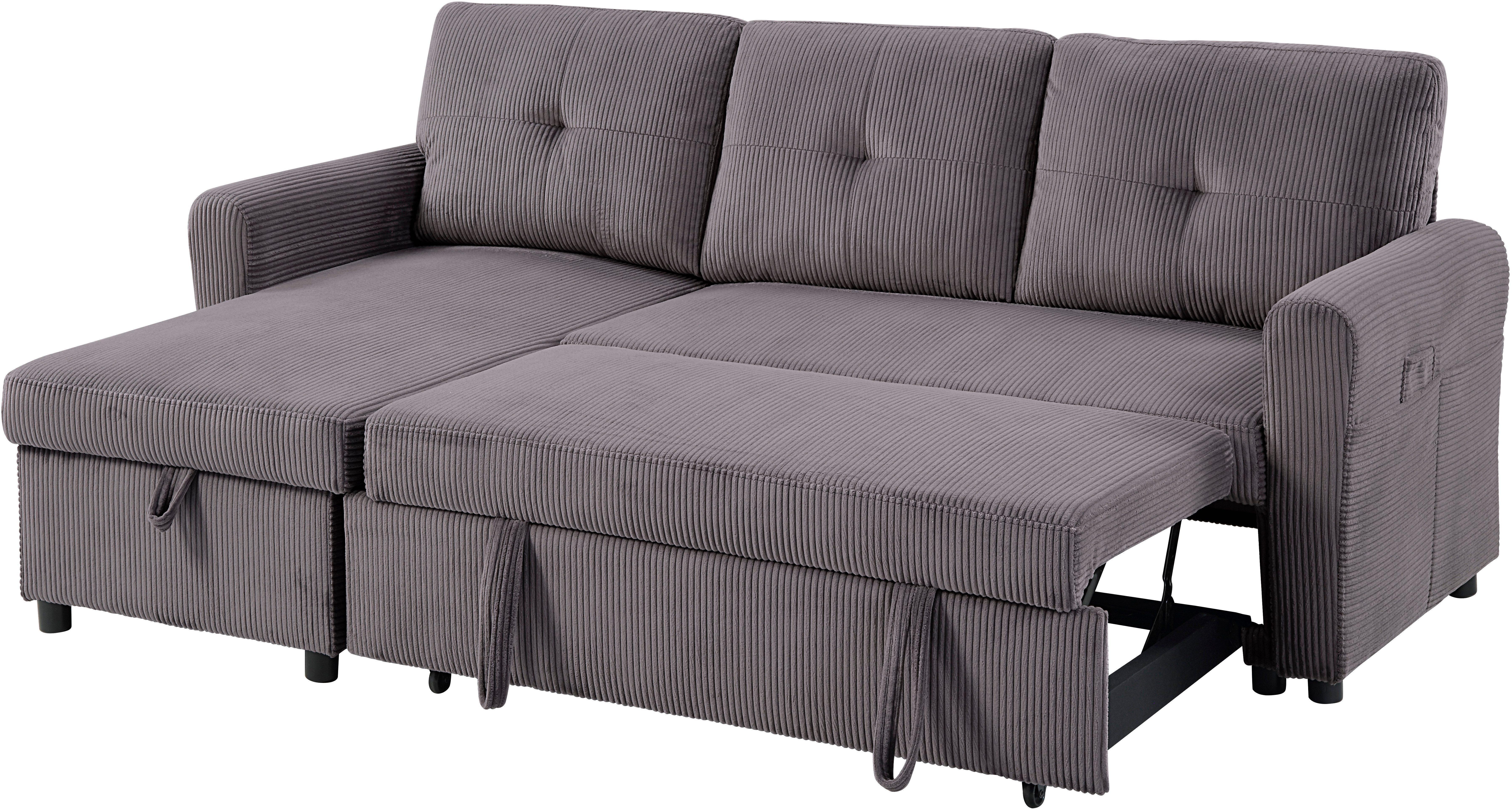 ATLANTIC home collection Hoekbank Gustavo L-vorm met slaapfunctie, opbergruimte & zijzakken