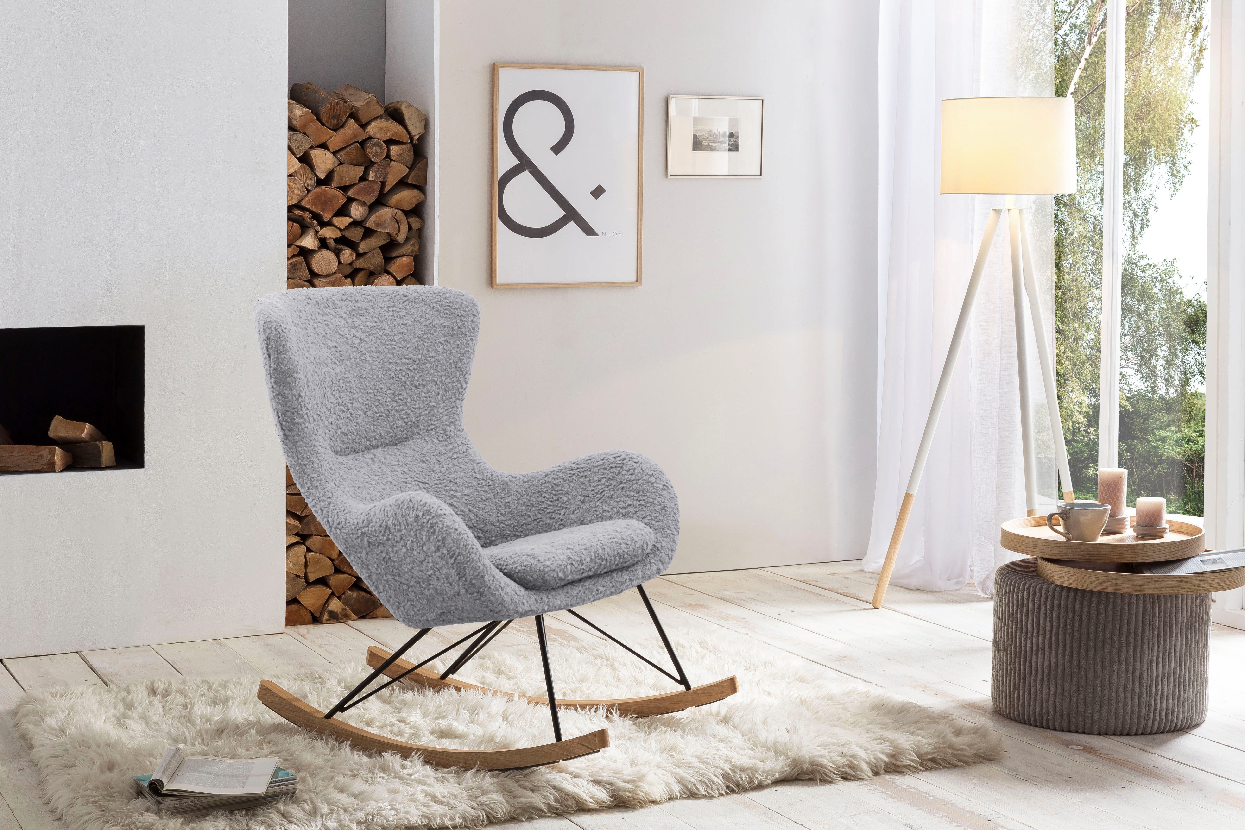 SalesFever Schommelstoel met bekleding in imitatiebont look fauteuils grijs