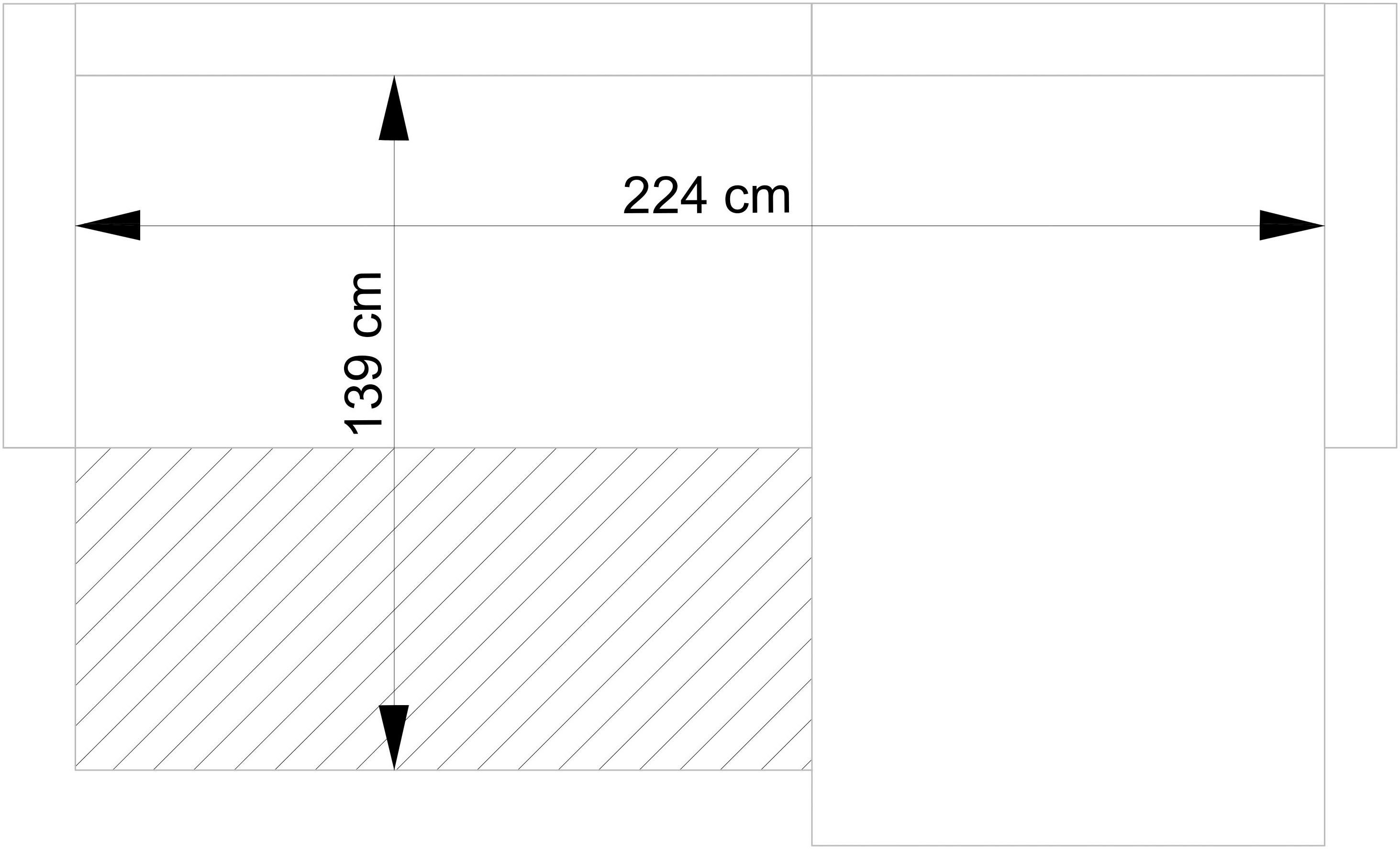 andas Hoekbank LIVORNO,258 cm, L-model, Slaapfunctie en bedlade (139/224 cm), fluweel, structuur, geweven stof
