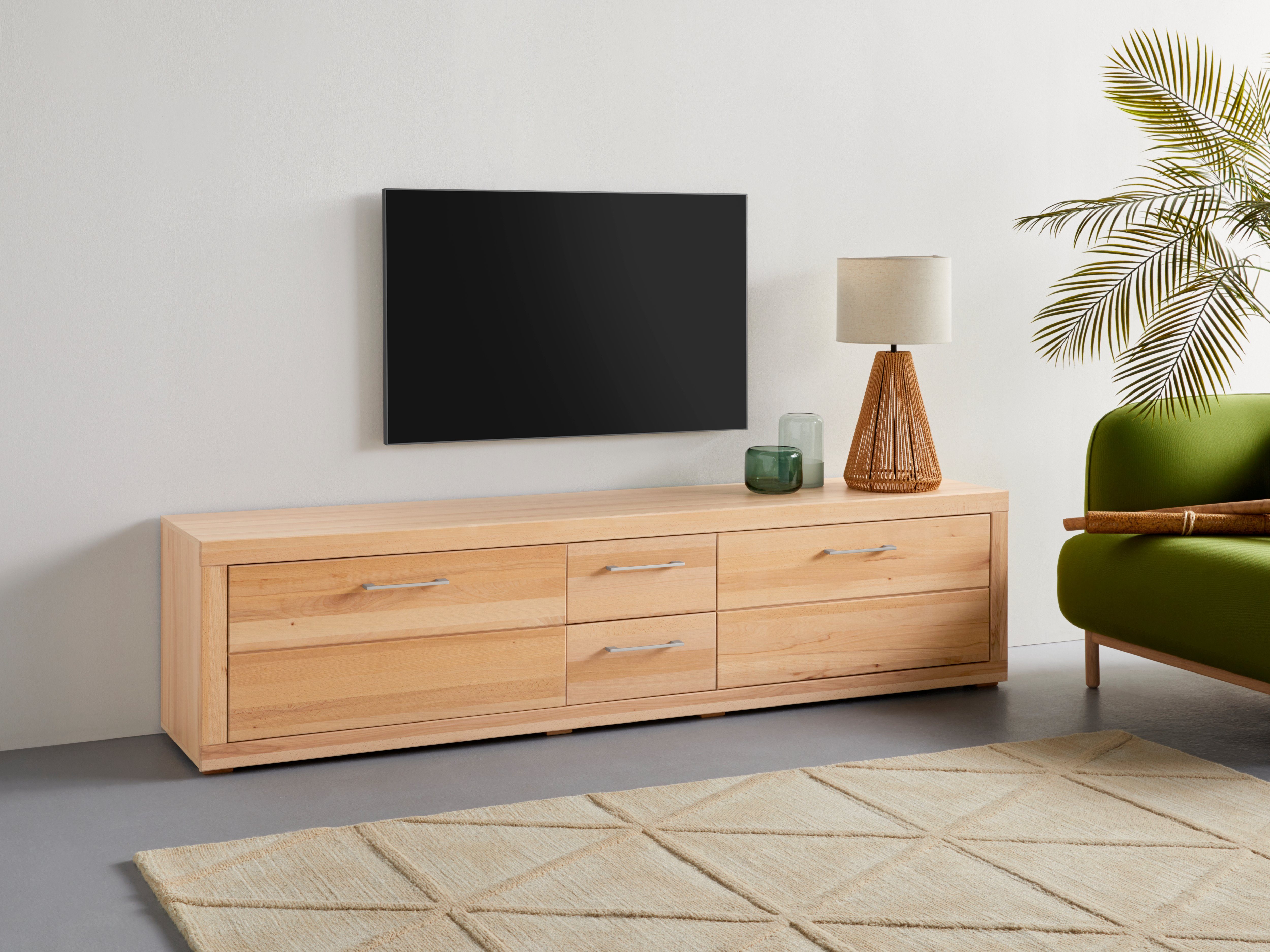 VOGL Möbelfabrik Tv-meubel 1237 Massief houten front, breedte ca. 211 cm, met soft-close functie lowboards beige