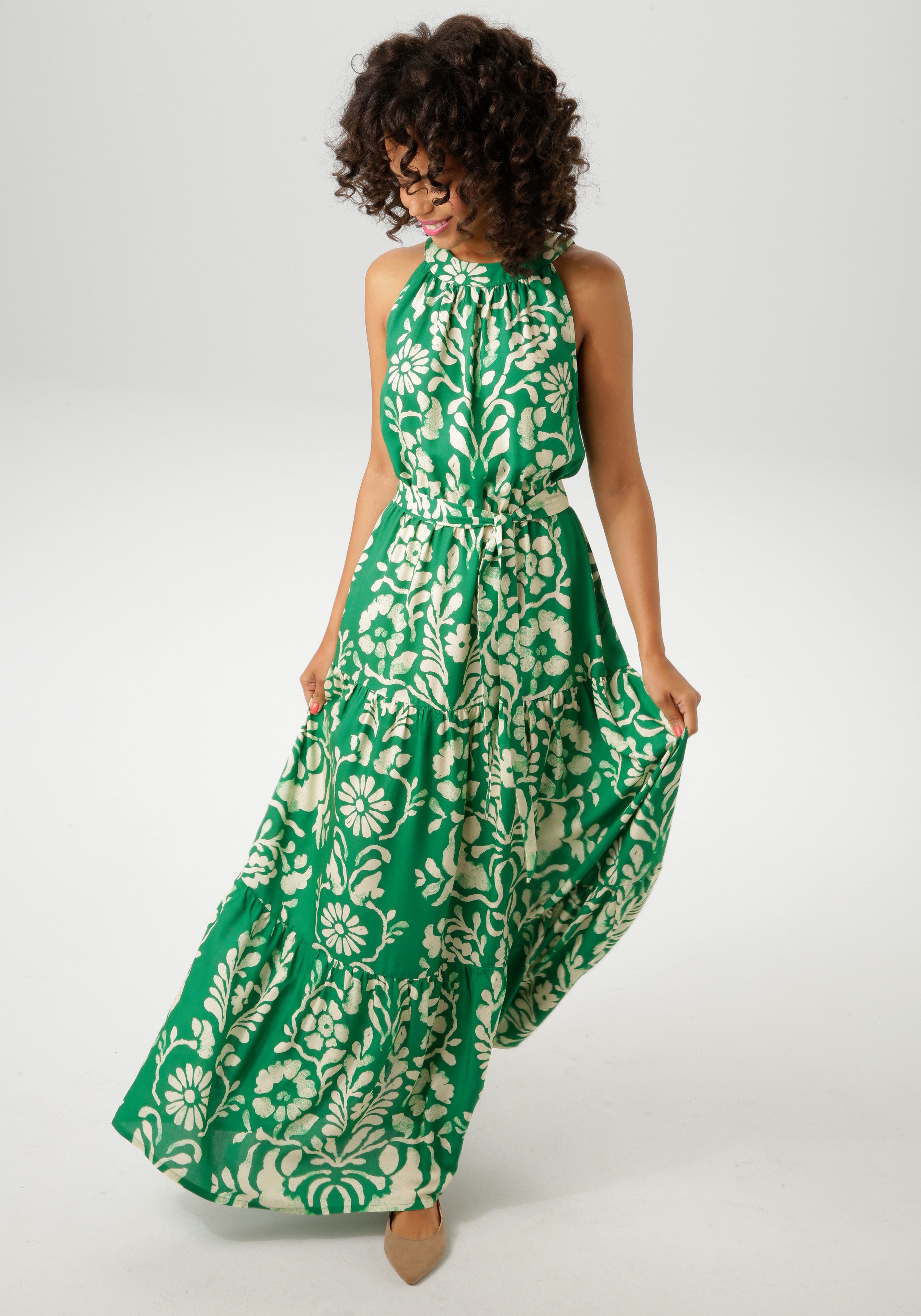 Aniston CASUAL Zomerjurk met extravagante bloemenprint elk stuk is uniek nieuwe collectie (Met afneembare bindband)