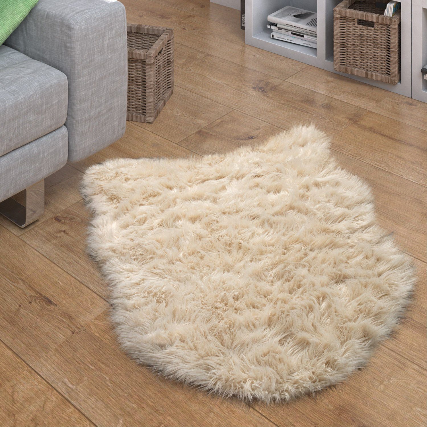 Paco Home Vachtvloerkleed Playa 960 Imitatiebont, flokati-look, hoge pool, heerlijk zacht, unikleuren dieren vloerkleden maat 80 cm x 120 cm x 64 mm