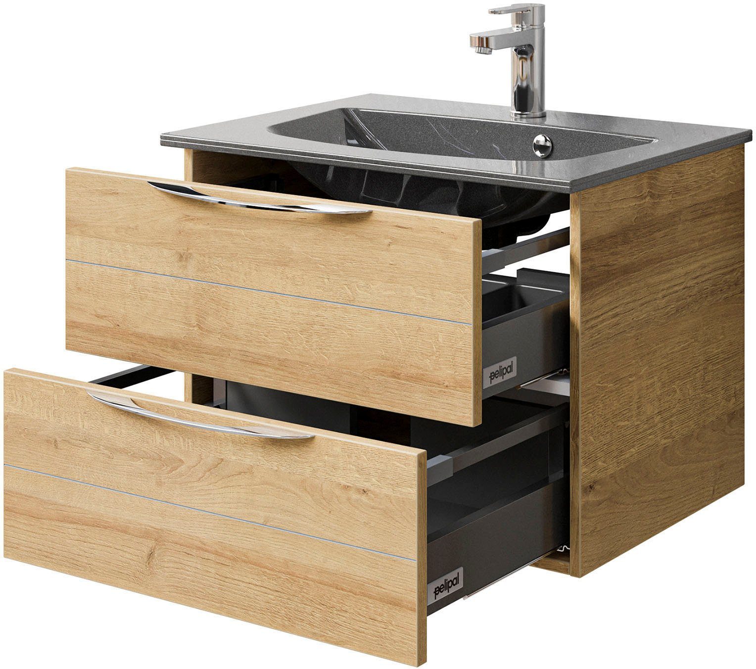 Saphir Wastafelonderkast Serie 6025 mineraalmarmeren wastafel met onderkast, 67 cm breed (2-delig)