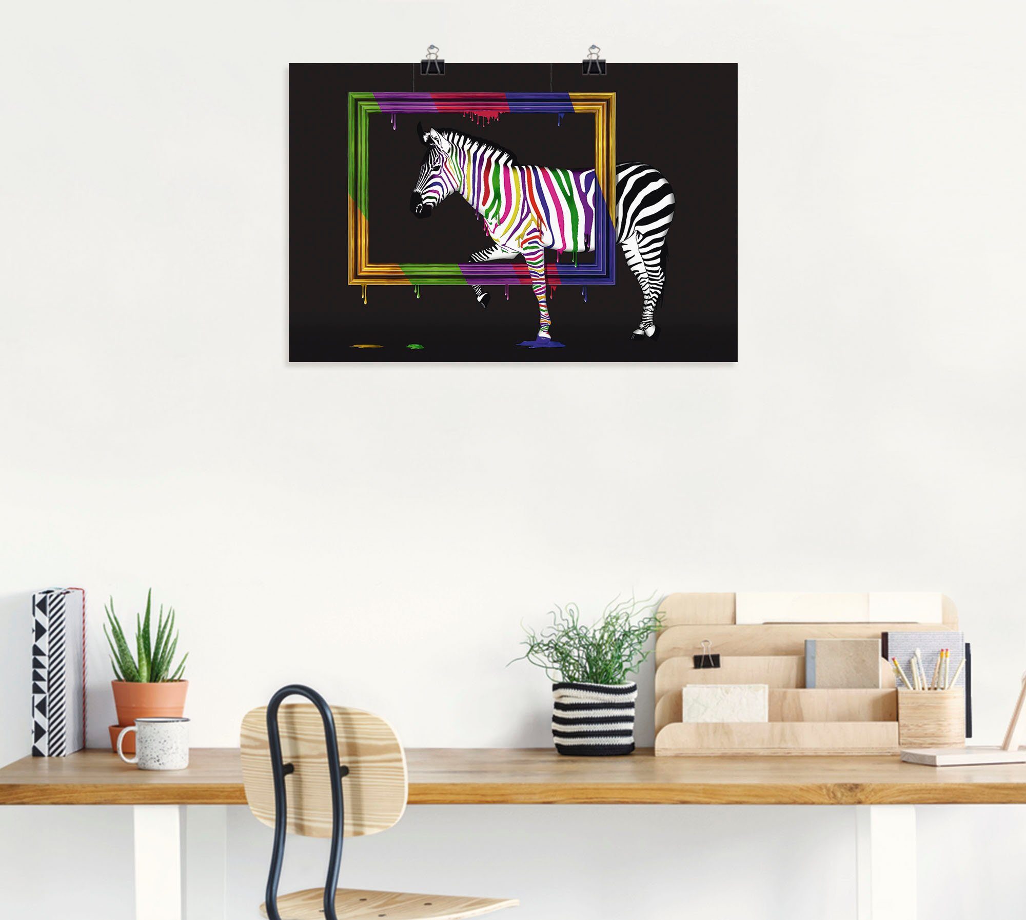 Artland Artprint De regenboog zebra als artprint op linnen, poster, muursticker in verschillende maten