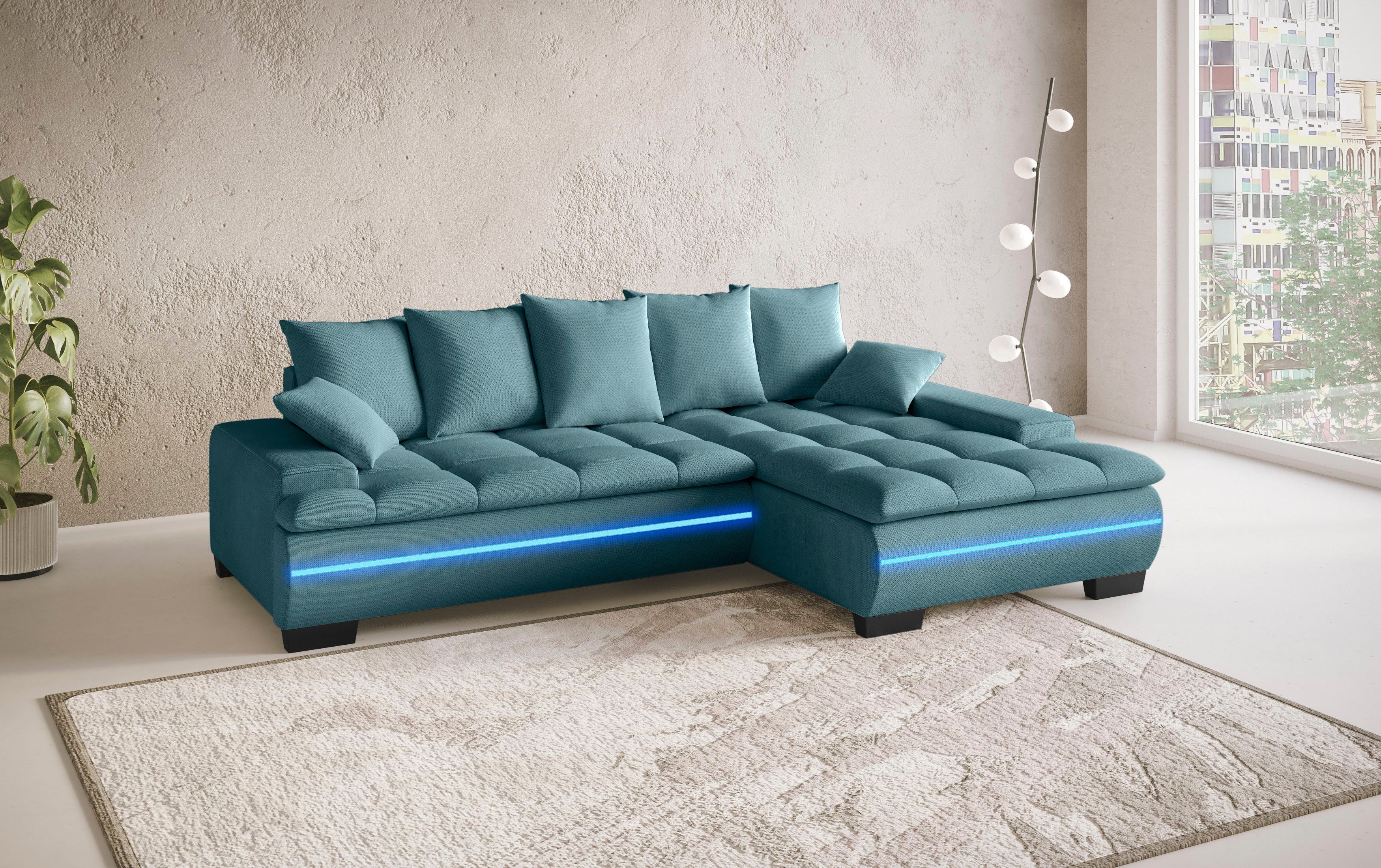 Mr. Couch Hoekbank Haiti II, L-vorm RGB-LED verlichting, optioneel met koudschuim, bed, bedlade