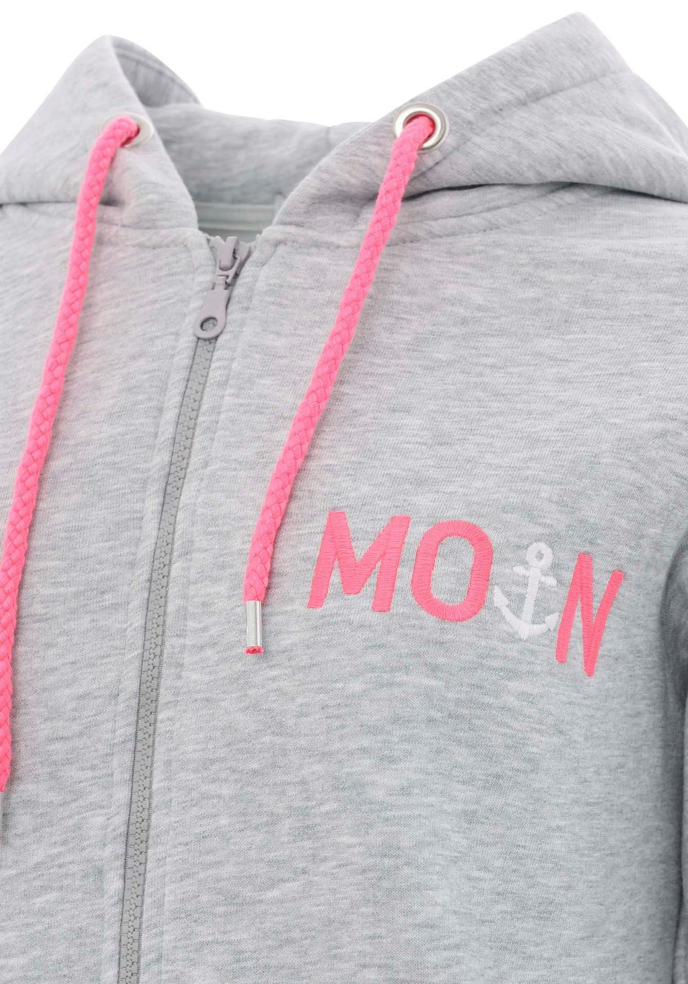 Zwillingsherz Sweatvest met geborduurd "moin" en neonkleurige details