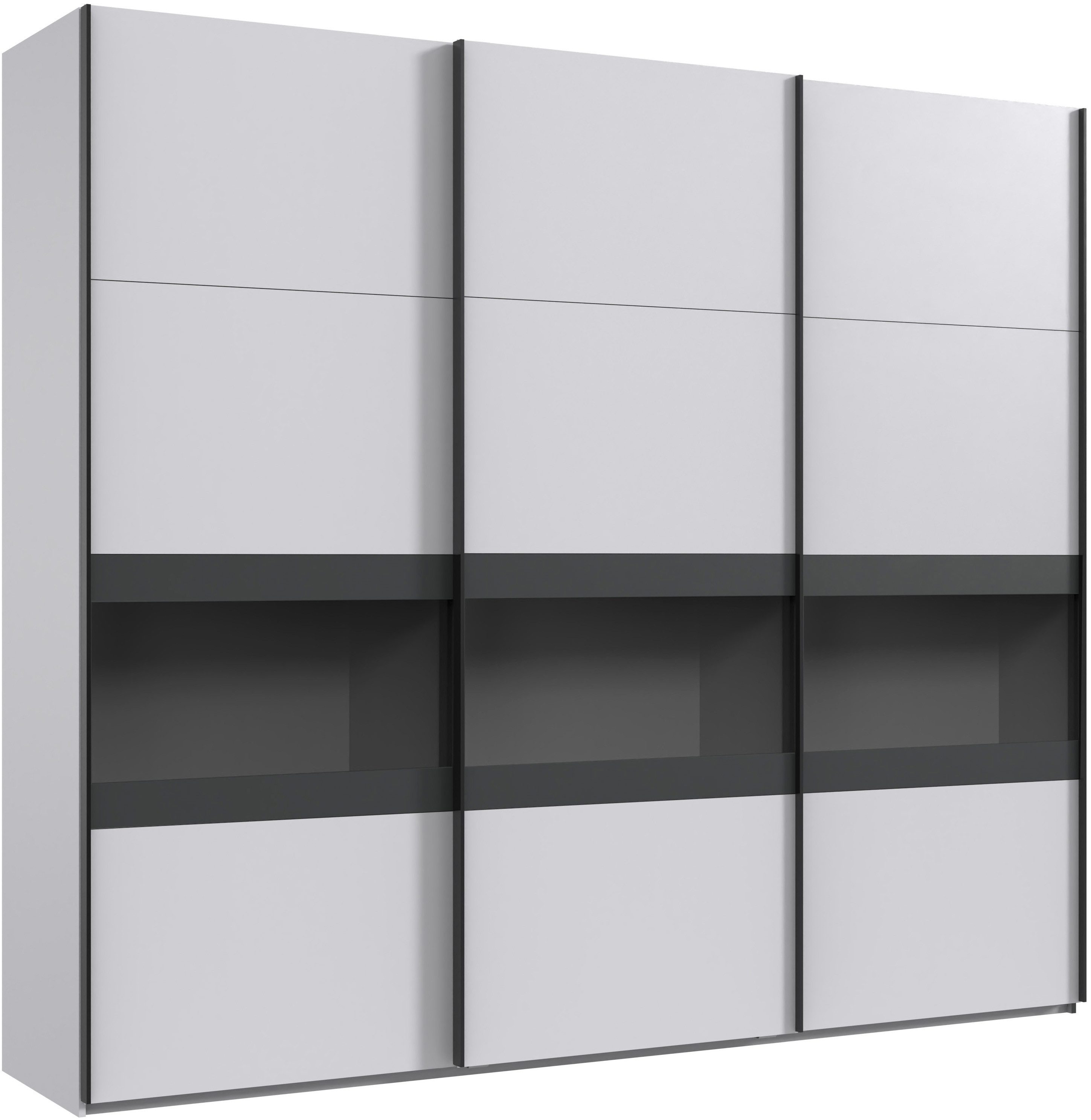 Wimex Schuifdeurkast Easy Plus, kledingkast Made in Germany met glazen inzet/ rookglas, vele breedtes beschikbaar, zwarte handgrepen zweefdeurkasten