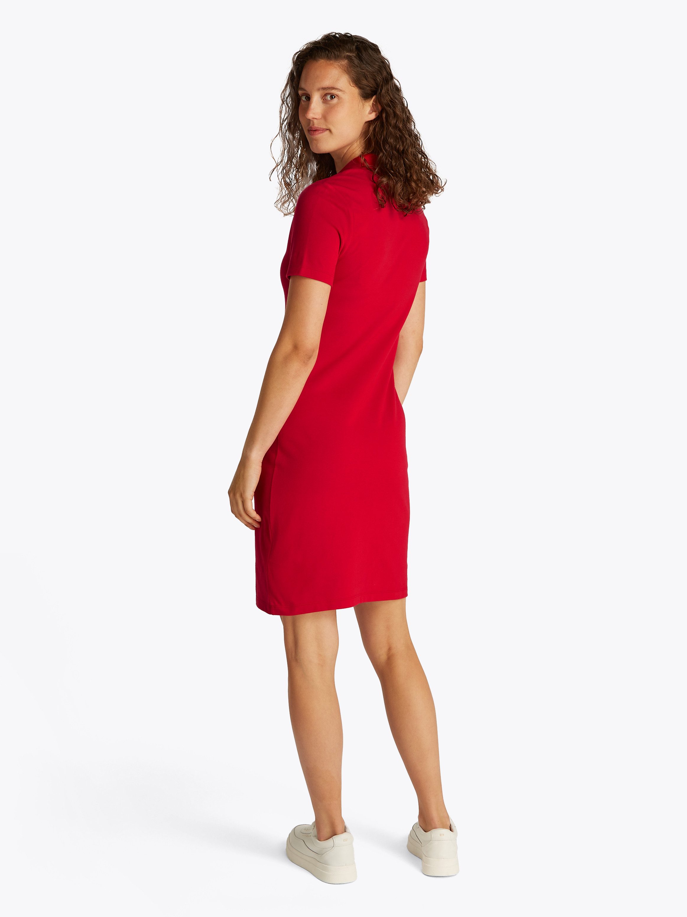 Tommy Hilfiger Polojurk SLIM OPEN NK POLO DRESS SS met geborduurde tommy hilfiger vlag