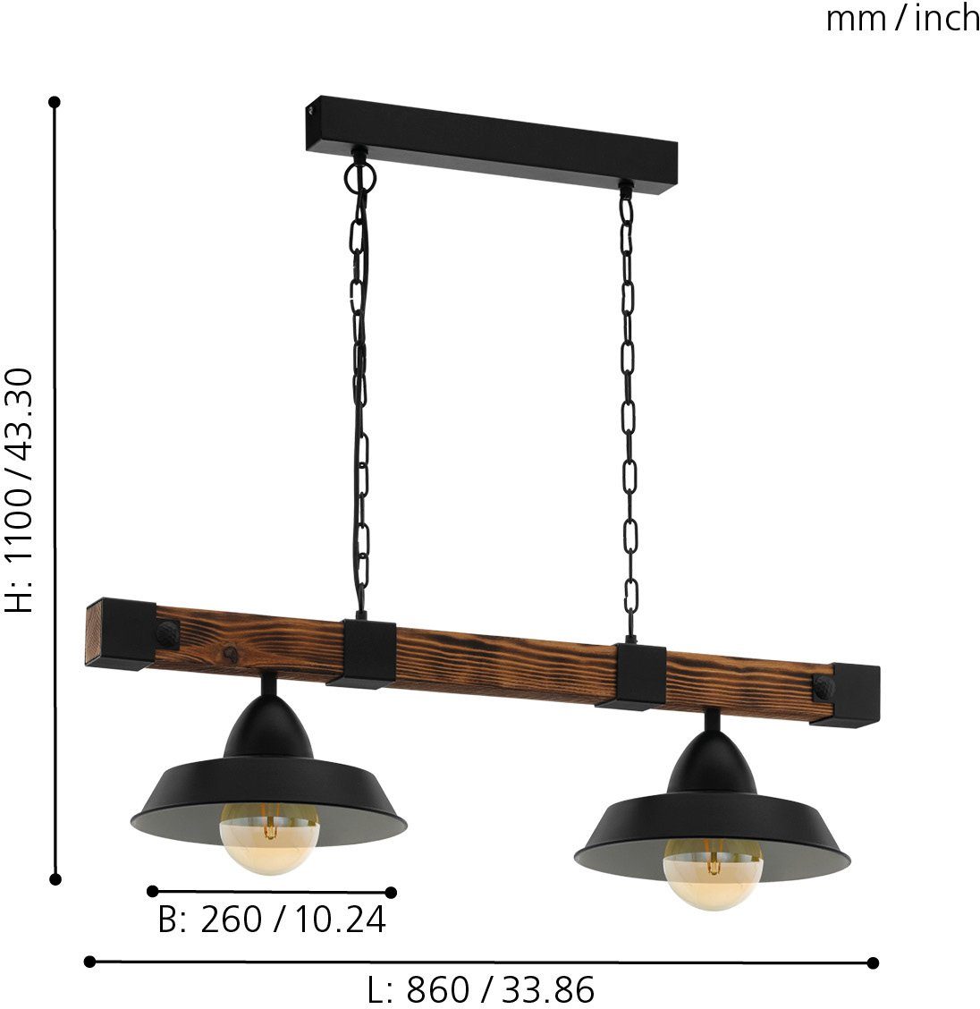 EGLO Hanglamp OLDBURY Vintage Hanglamp, E27, 86 cm, FSC gecertificeerd (1 stuk)