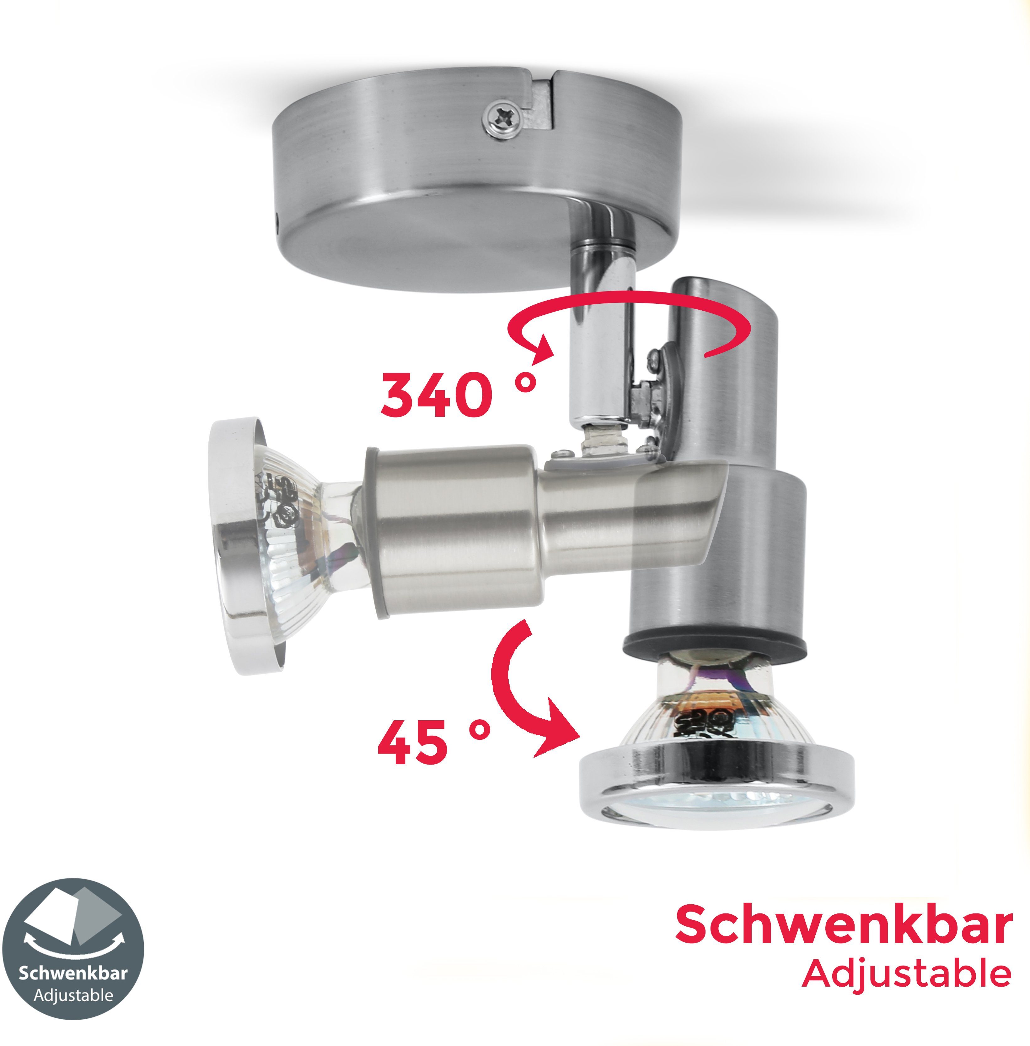 B.K.Licht Ledplafondspot voor buiten Aurel Wandlamp, plafondlamp, draaibaar, 5W 400lm 3.000K, GU10, IP44