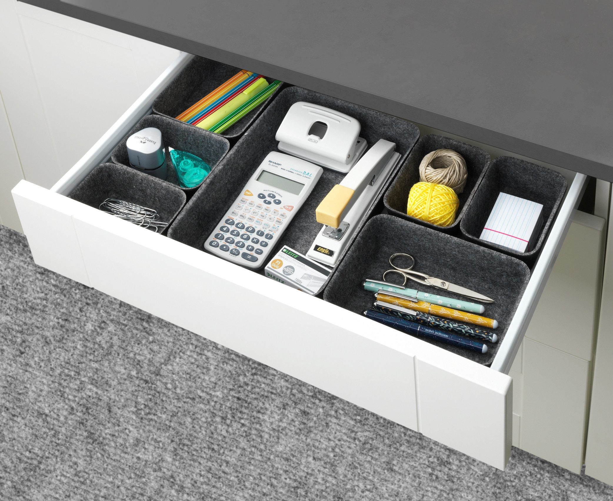 WENKO Organizer Opbergdozen voor lades, 3 maten, gerecycled polyester vilt (set, 7-delig)