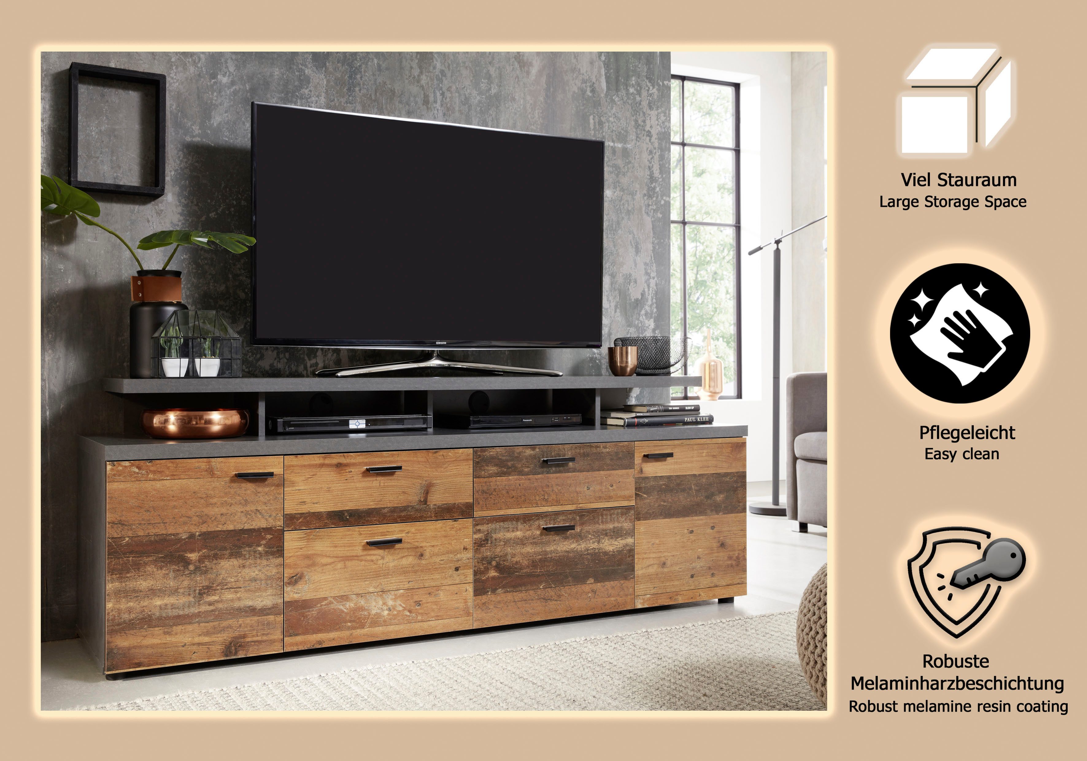 INOSIGN Tv-meubel Messina Lowboard met TV-opzetstuk - Voor televisies tot 60 inch (1 stuk)